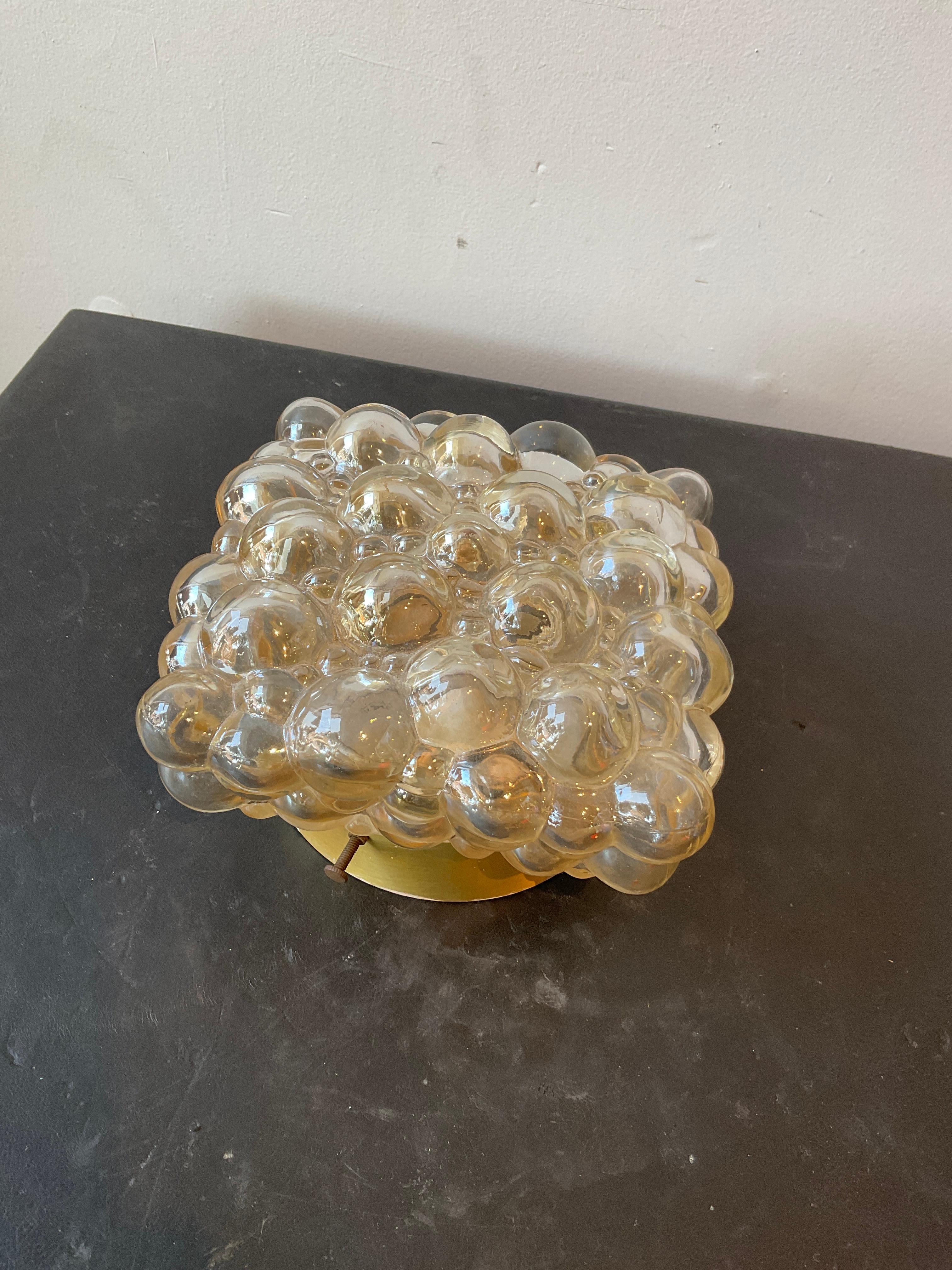 Small 1970s Italian Bubble Glass Flush Mount  Brass Fixture For Sale 3
