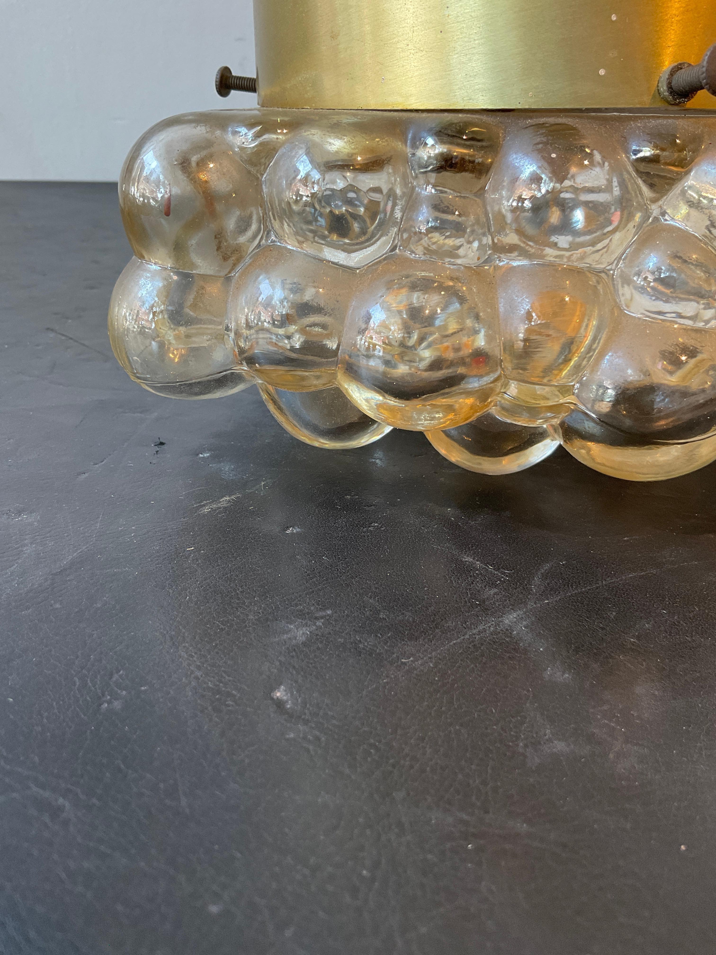 Small 1970s Italian Bubble Glass Flush Mount  Brass Fixture For Sale 4