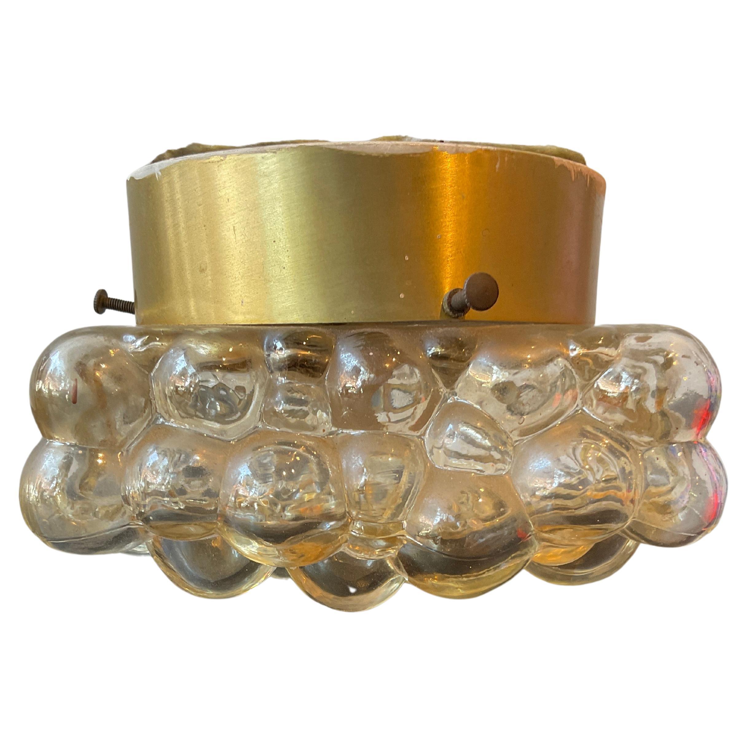 Small 1970s Italian Bubble Glass Flush Mount  Brass Fixture