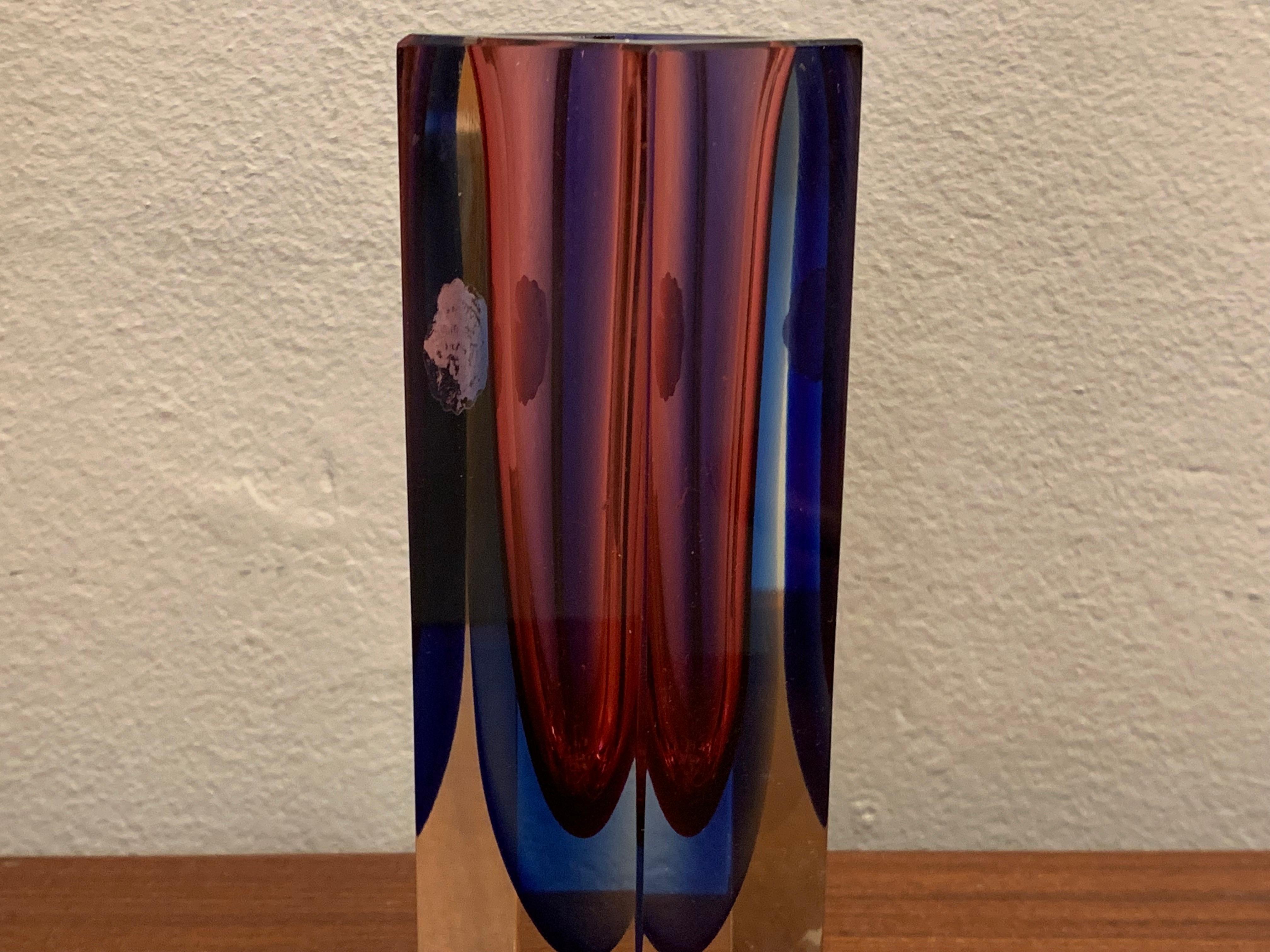 Small 1970s Italian Murano Handmade Sommerso Glass Vase 1
