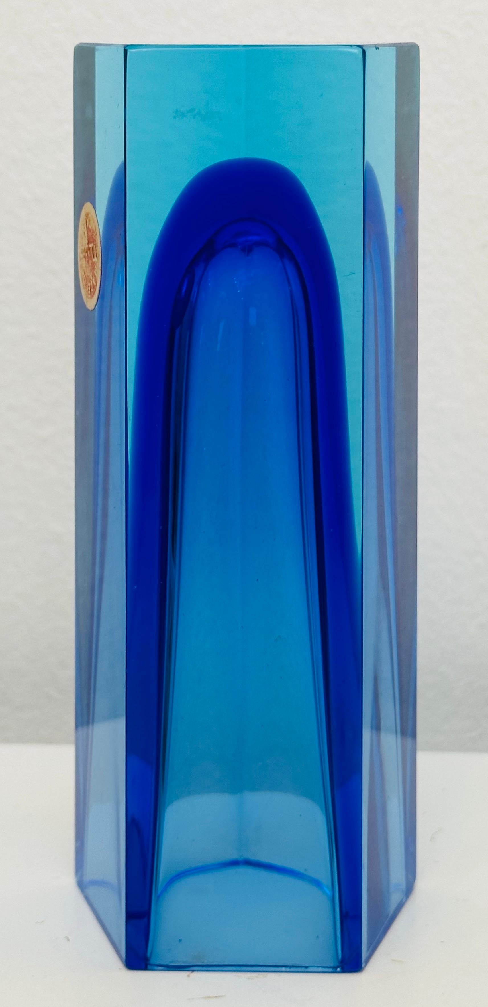 Small 1970s Mid Century Italian Murano Blue & Turquoise Sommerso Glass Vase For Sale 4