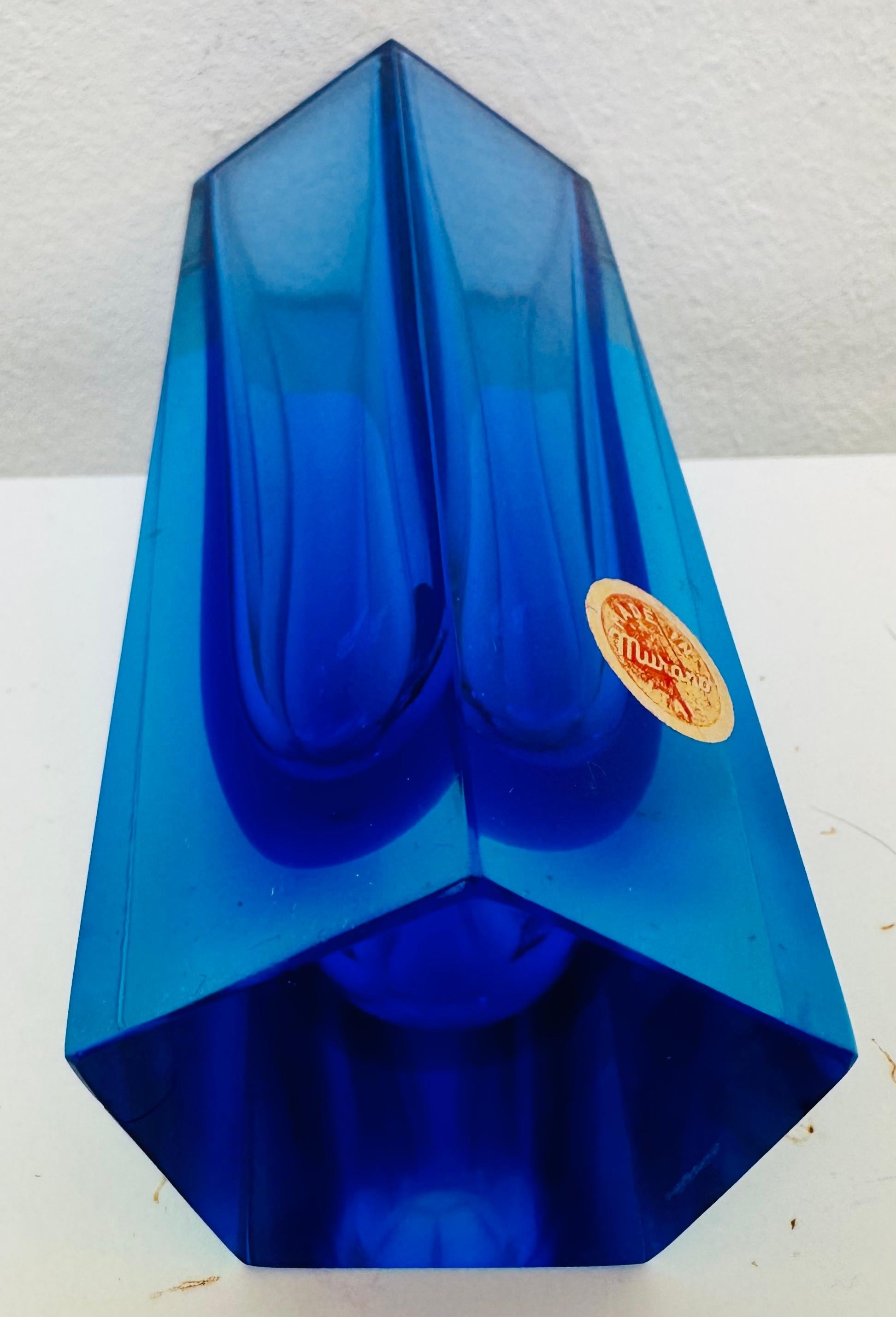 Small 1970s Mid Century Italian Murano Blue & Turquoise Sommerso Glass Vase For Sale 5