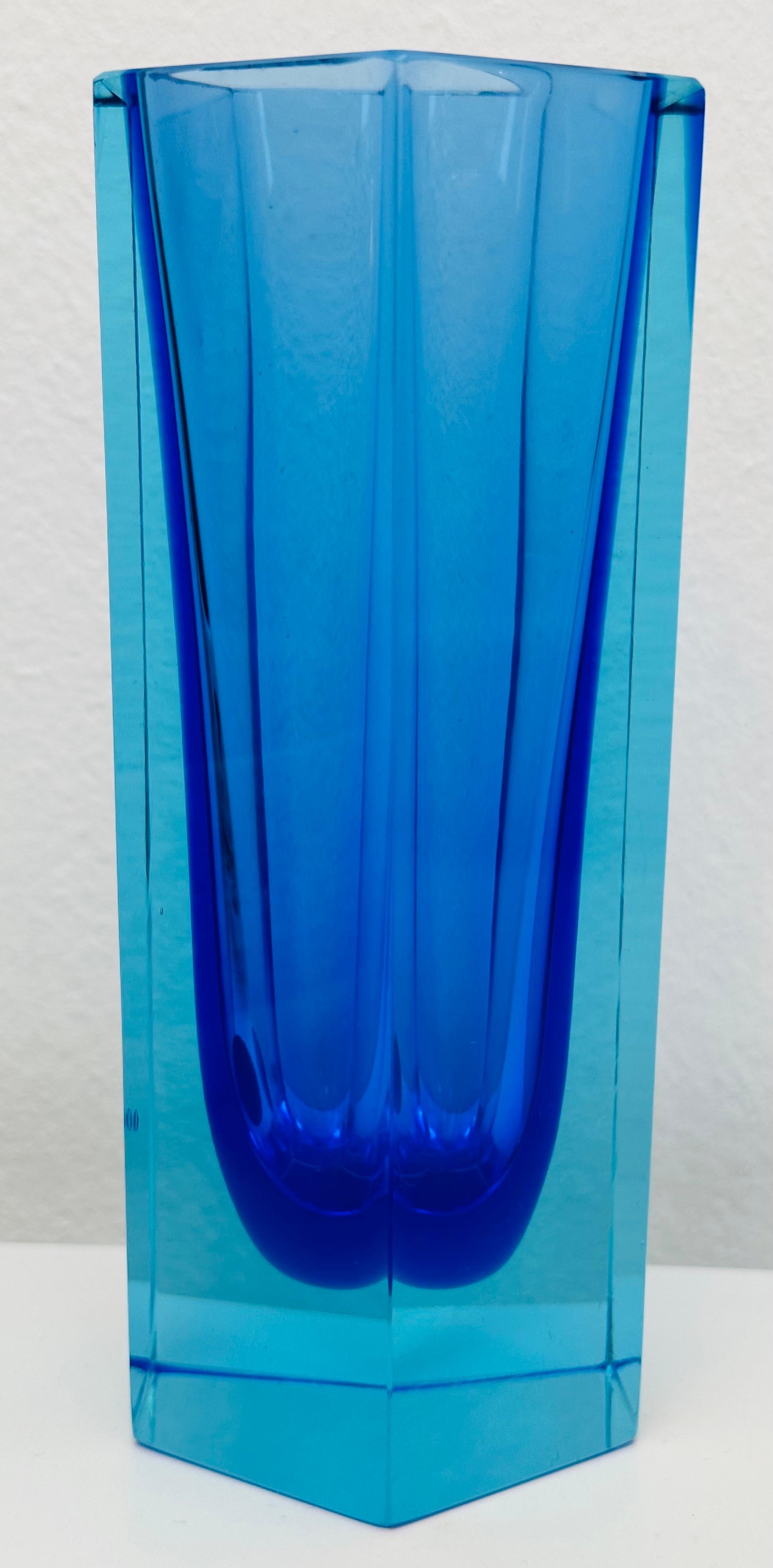 Mid-Century Modern Small 1970s Mid Century Italian Murano Blue & Turquoise Sommerso Glass Vase For Sale