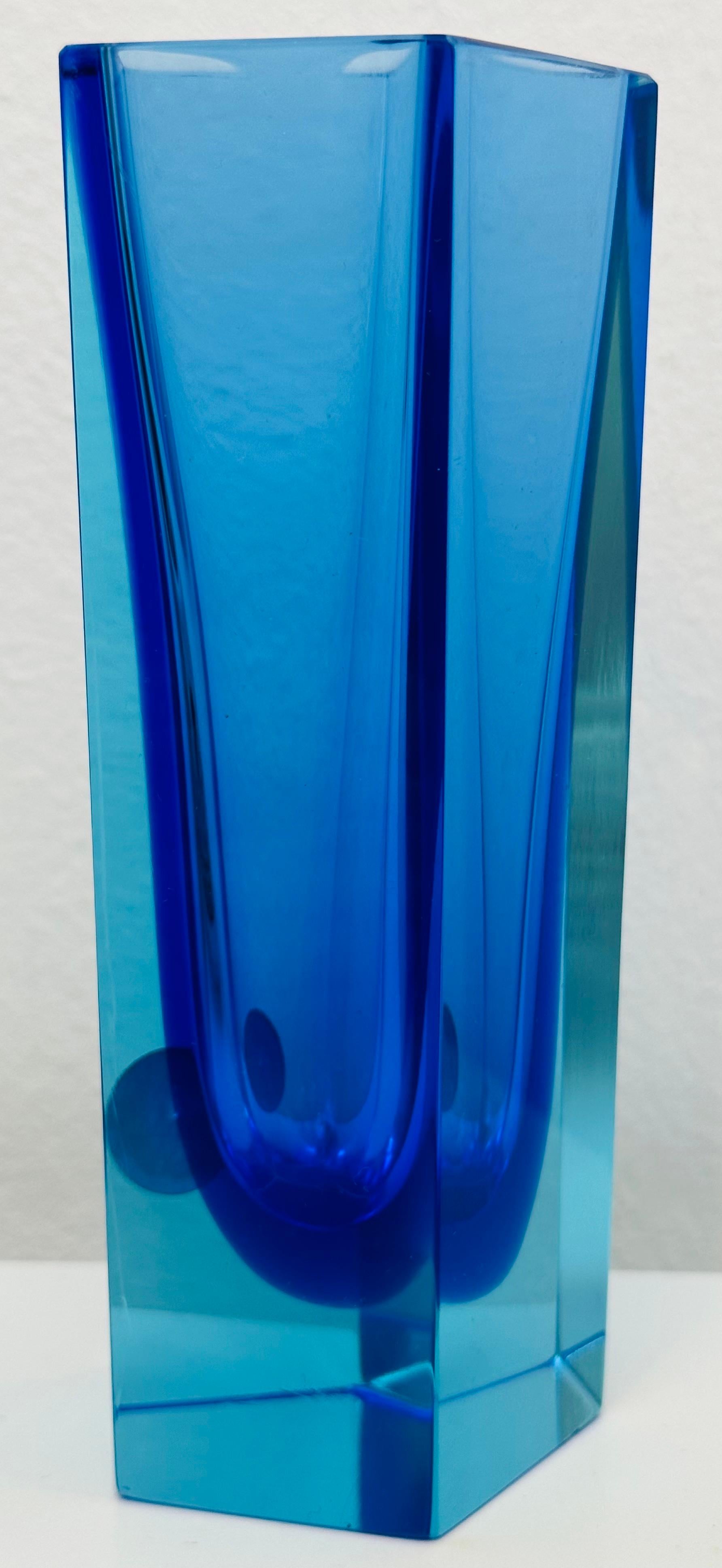 20th Century Small 1970s Mid Century Italian Murano Blue & Turquoise Sommerso Glass Vase For Sale