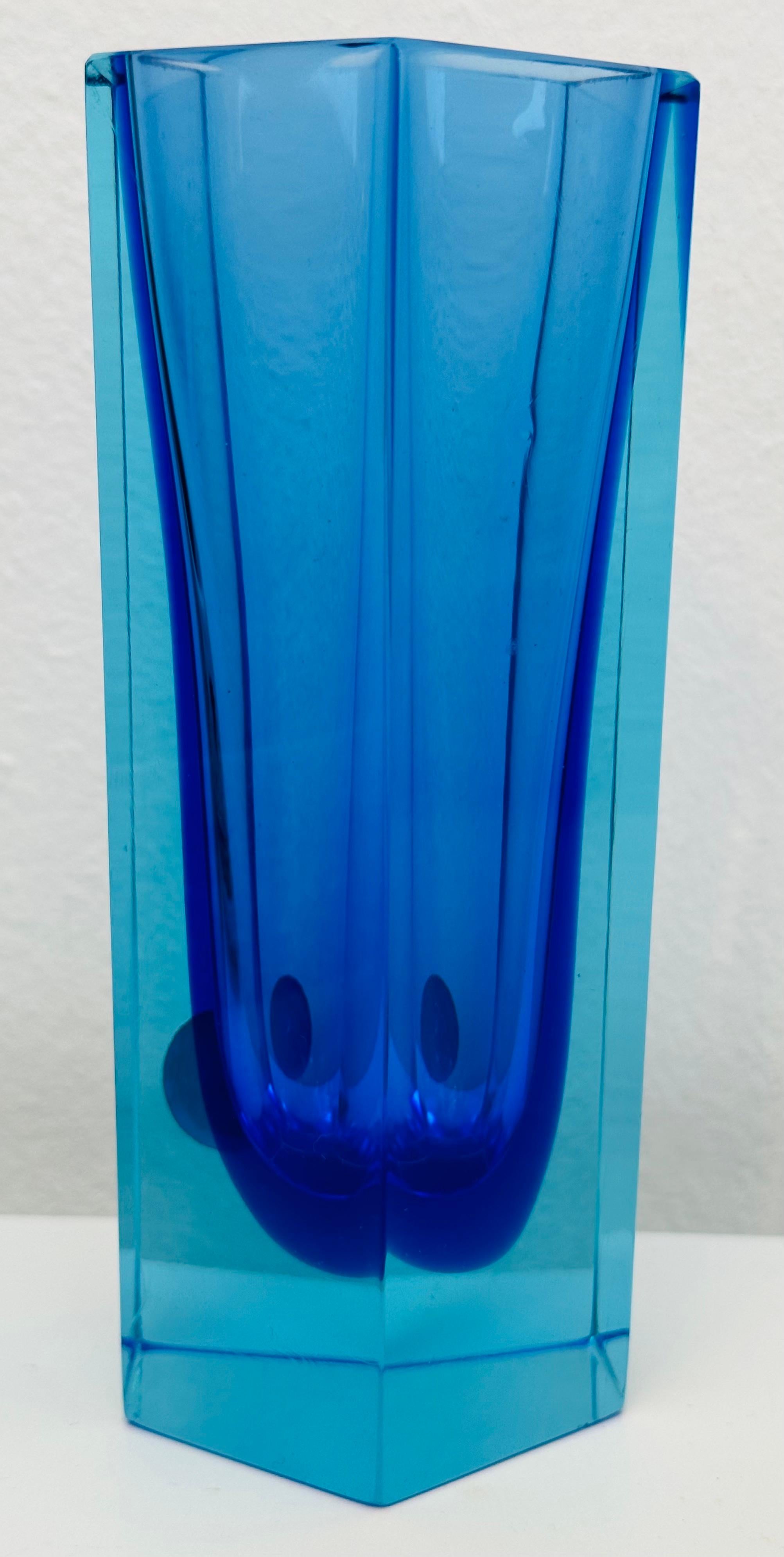 Art Glass Small 1970s Mid Century Italian Murano Blue & Turquoise Sommerso Glass Vase For Sale