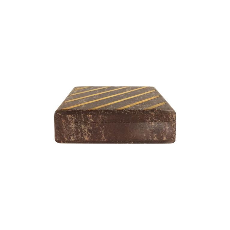 Small 1970s Rectangular Maroon Marble and Brass Box For Sale