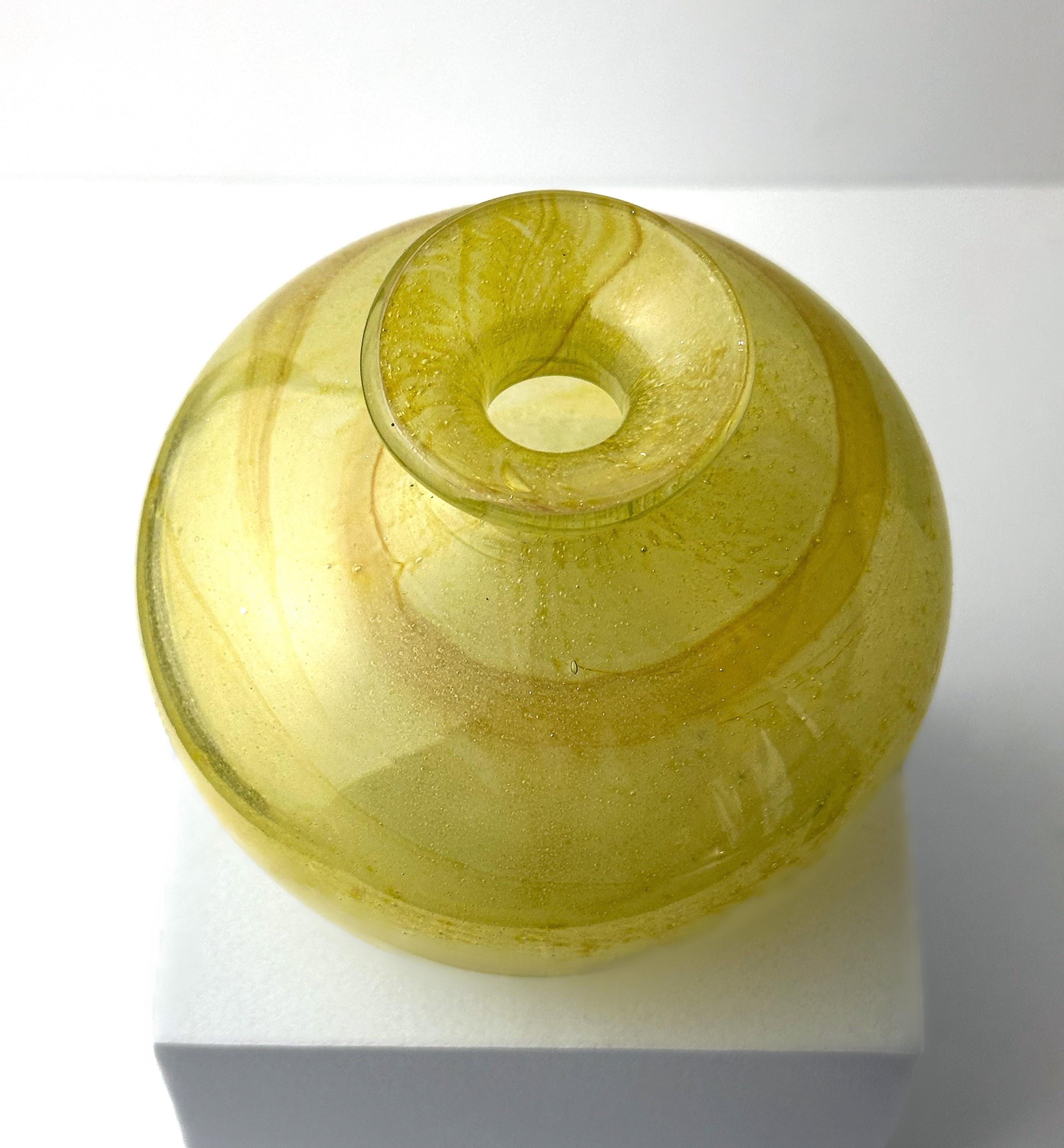 Mid-Century Modern Small 1970s Round Yellow Ochre Mdina Glass Bottle Vase by Michael Harris