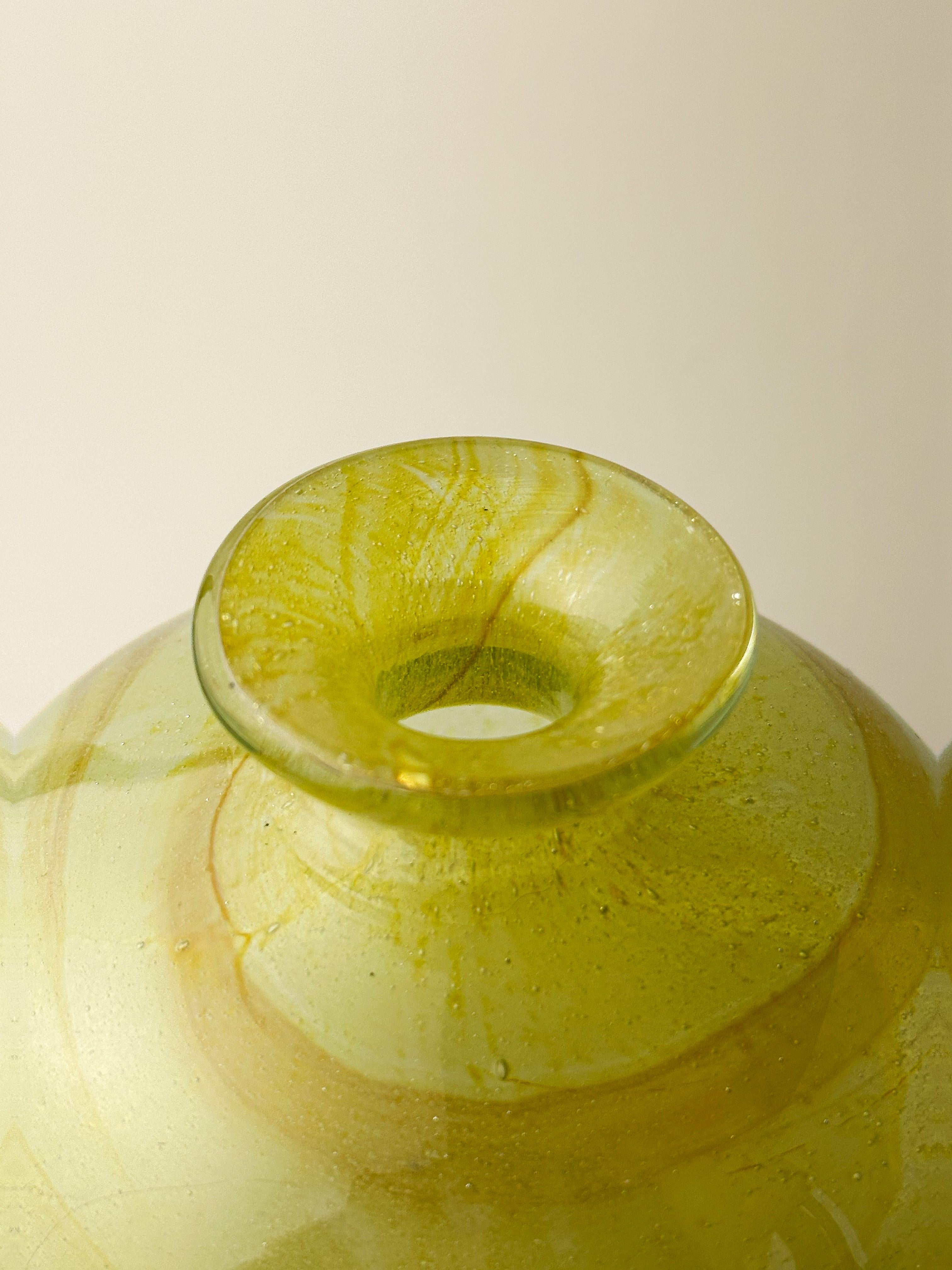 Hand-Crafted Small 1970s Round Yellow Ochre Mdina Glass Bottle Vase by Michael Harris