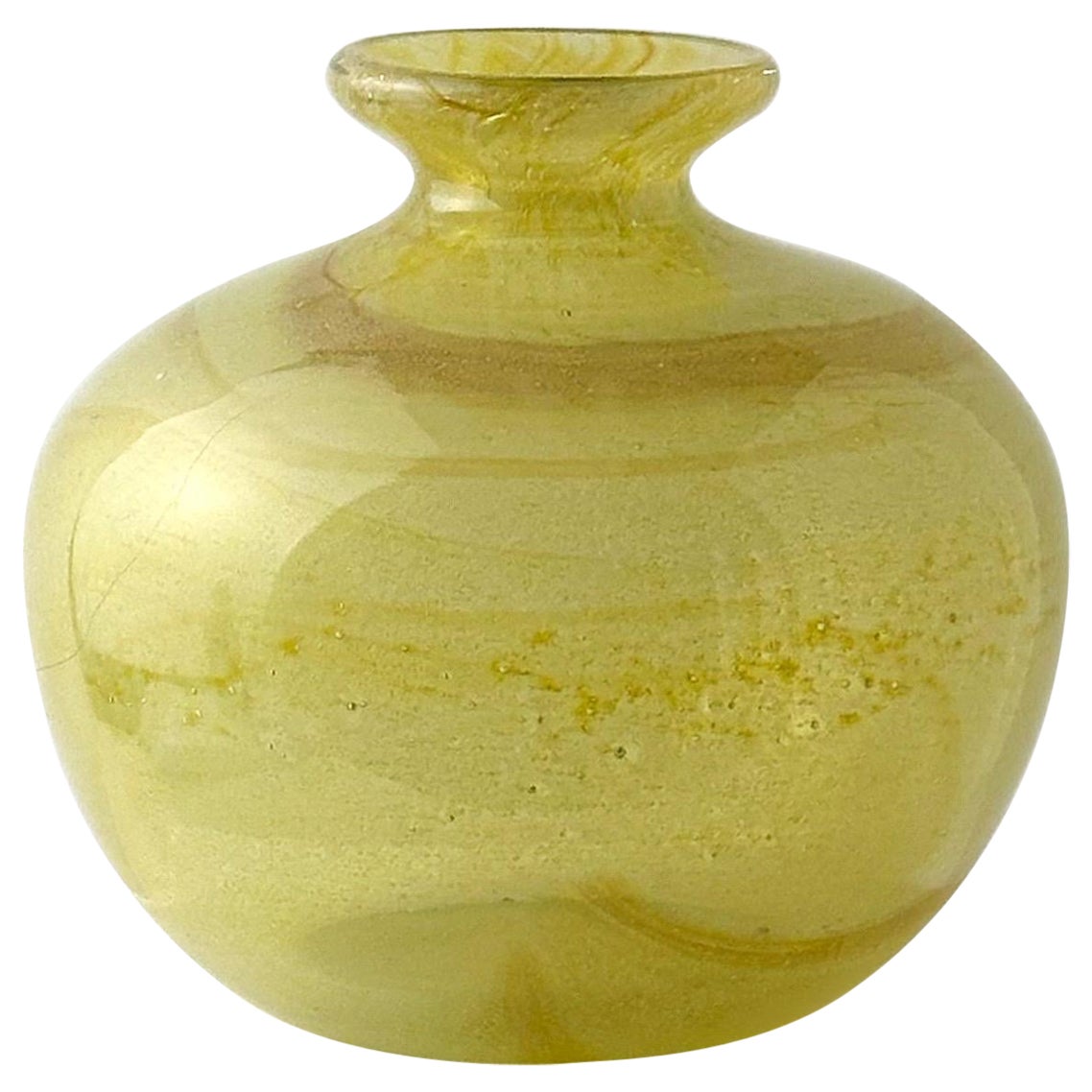 Small 1970s Round Yellow Ochre Mdina Glass Bottle Vase by Michael Harris