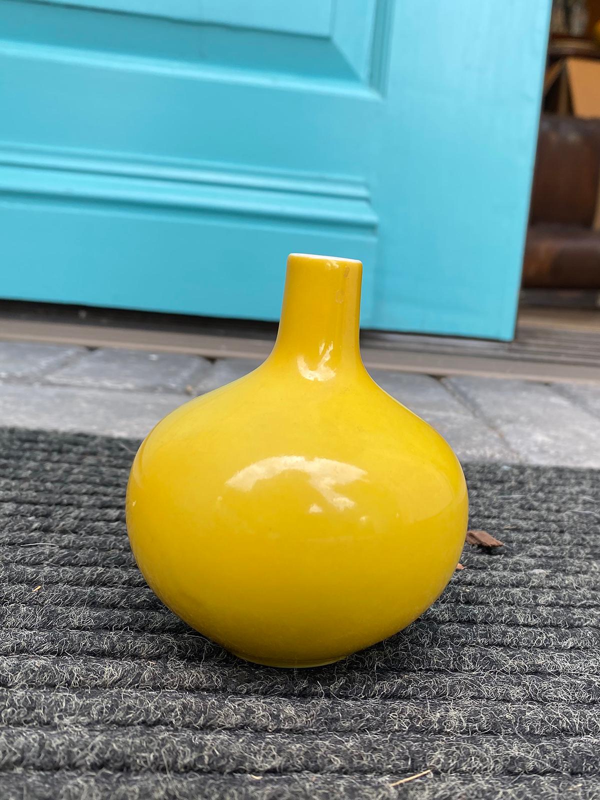Small 19th-20th century Chinese yellow glazed vase, unmarked.
