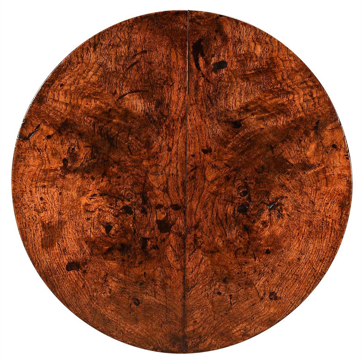 A small oak tripod table with two-board, well-figured top raised on a baluster-turned stem and shaped, silhouette legs. Built of very dense timber. Outstanding color and patina. Marks in the top consistent with a piece that has not been recently