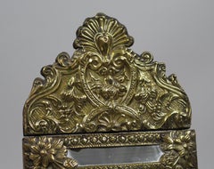 Small 19th Century French Repoussé Brass Cushion Mirror