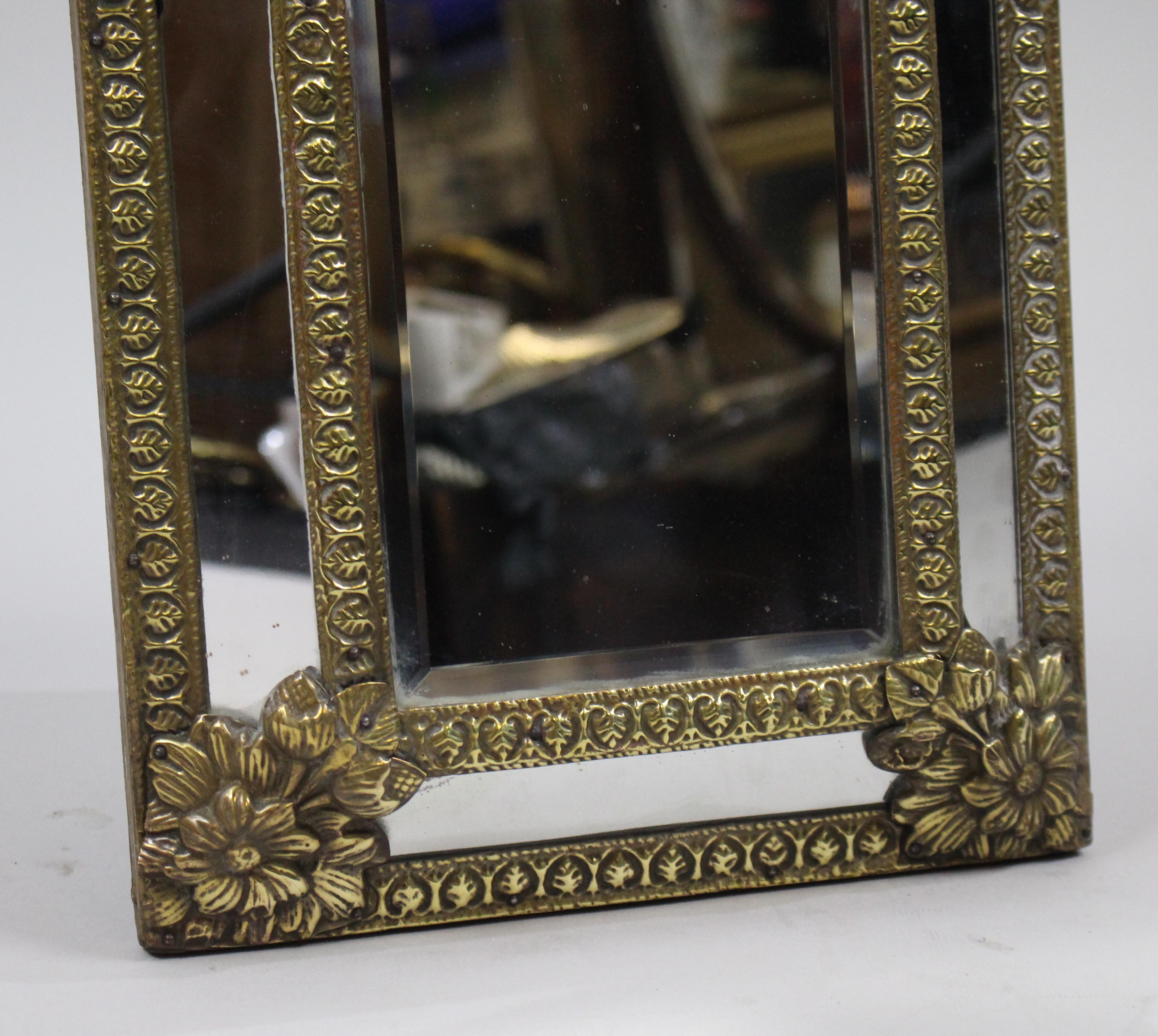 Small 19th Century French Repoussé Brass Cushion Mirror For Sale 2