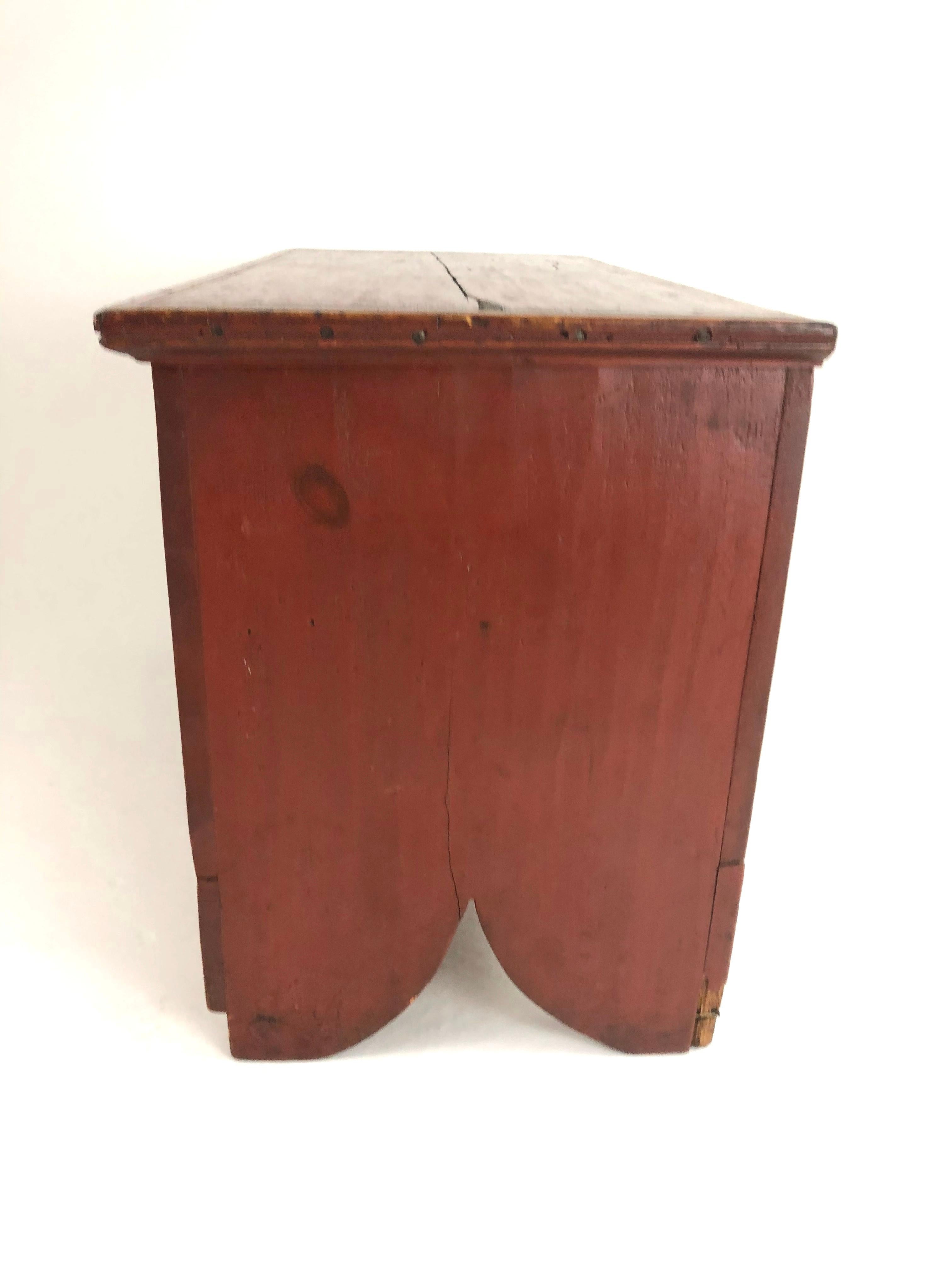 Hand-Carved Small 19th Century American Red Painted Blanket Chest