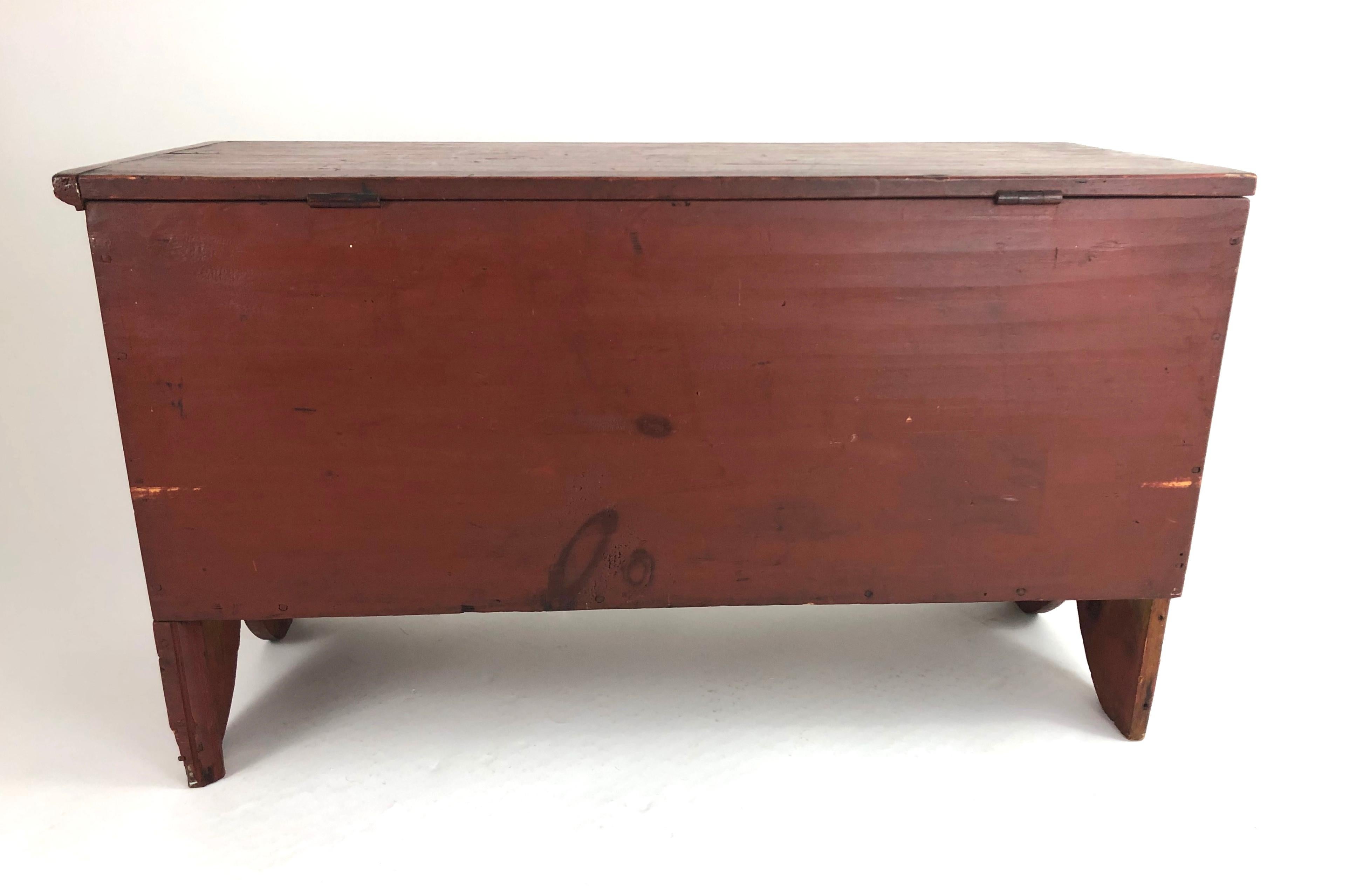 Small 19th Century American Red Painted Blanket Chest 1