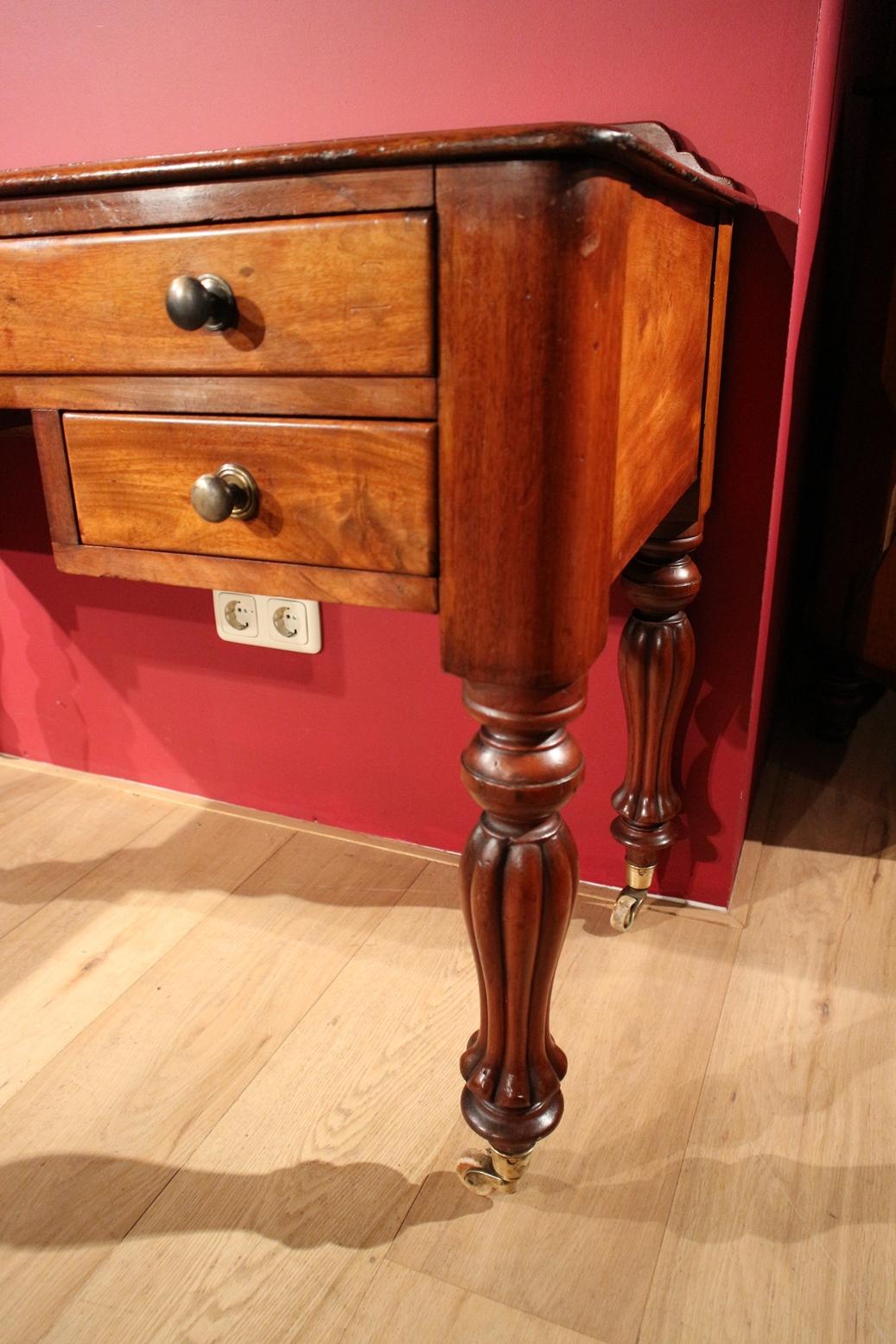 English Small 19th Century Antique Writing Table with Four Drawers