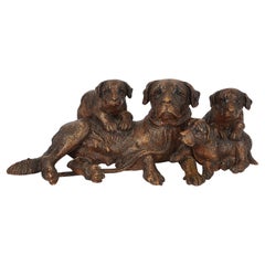 Small 19th Century Black Forest Carved Dog Group, After Walter Mader