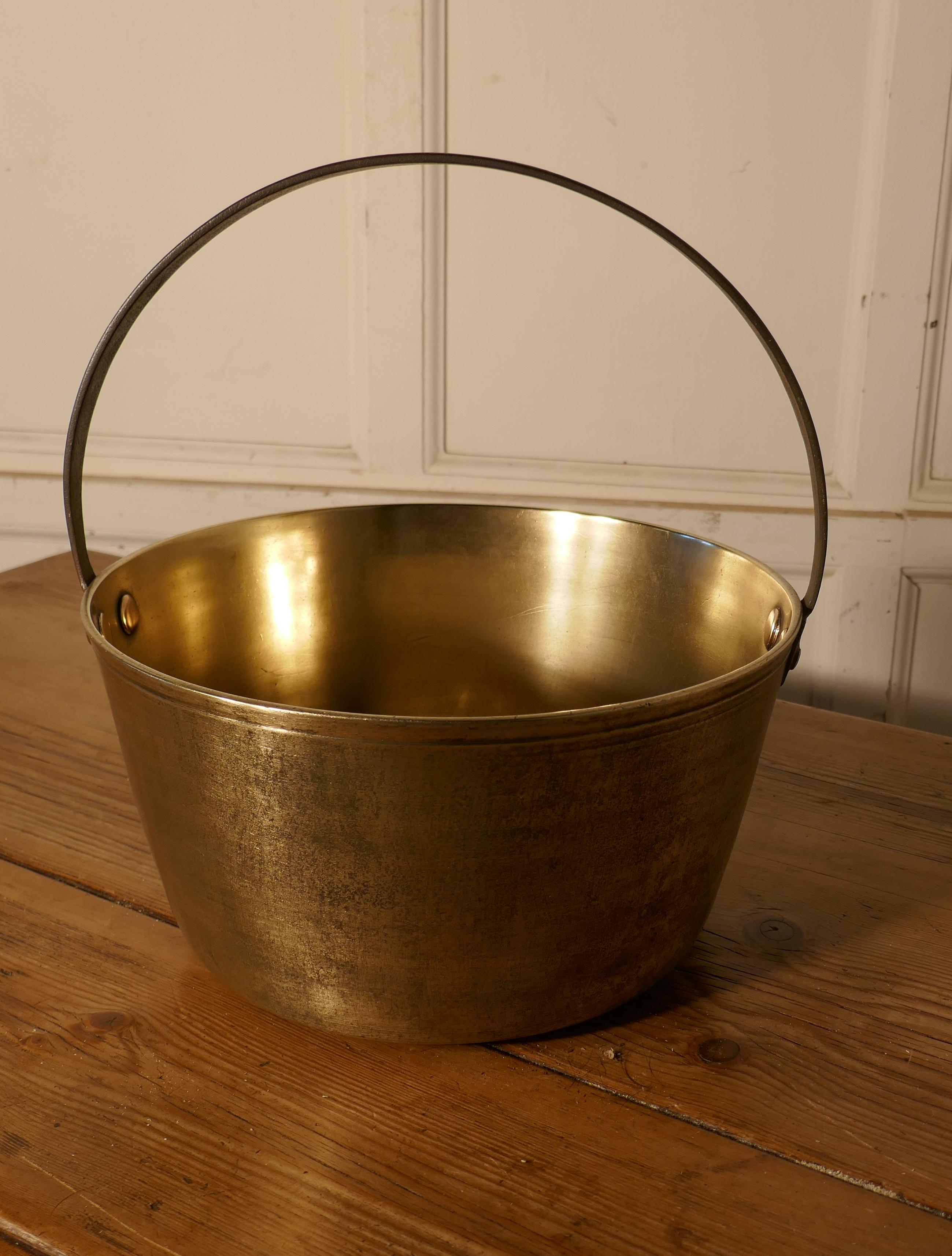 Country Small 19th Century Brass Preserving Pan or Cooking Pot For Sale