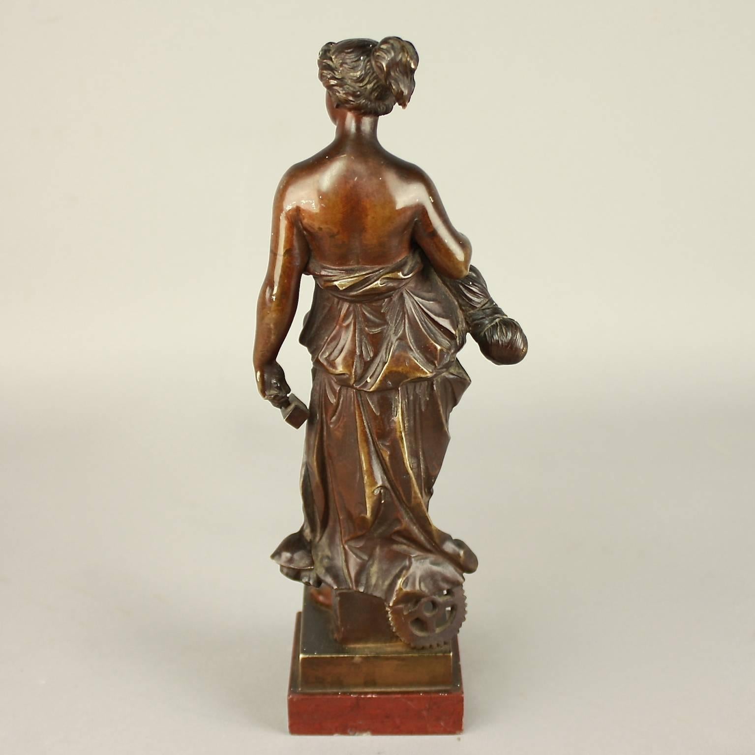 French Small 19th Century Bronze Figure of Allegory of Manufacture For Sale