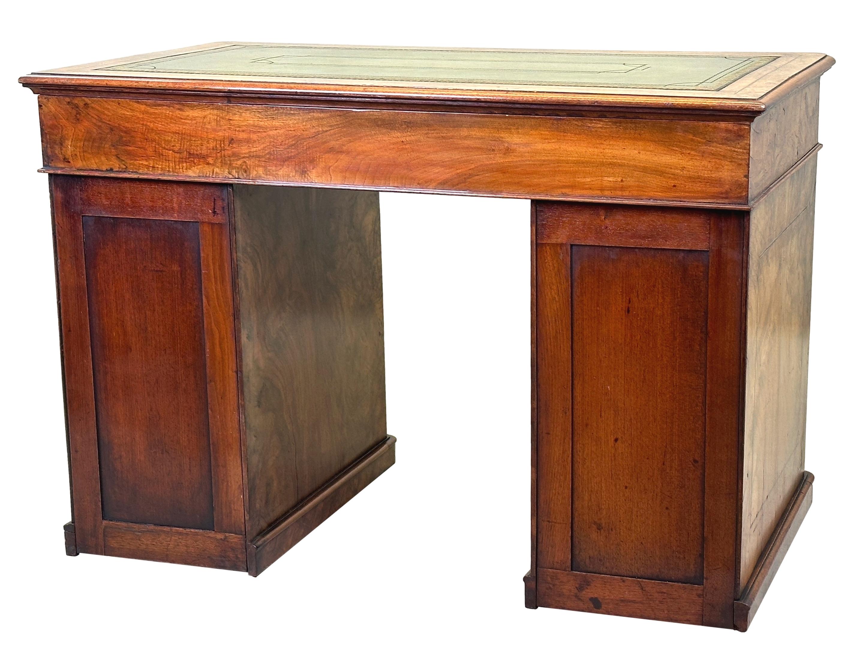 Small 19th Century Burr Walnut Pedestal Desk 2