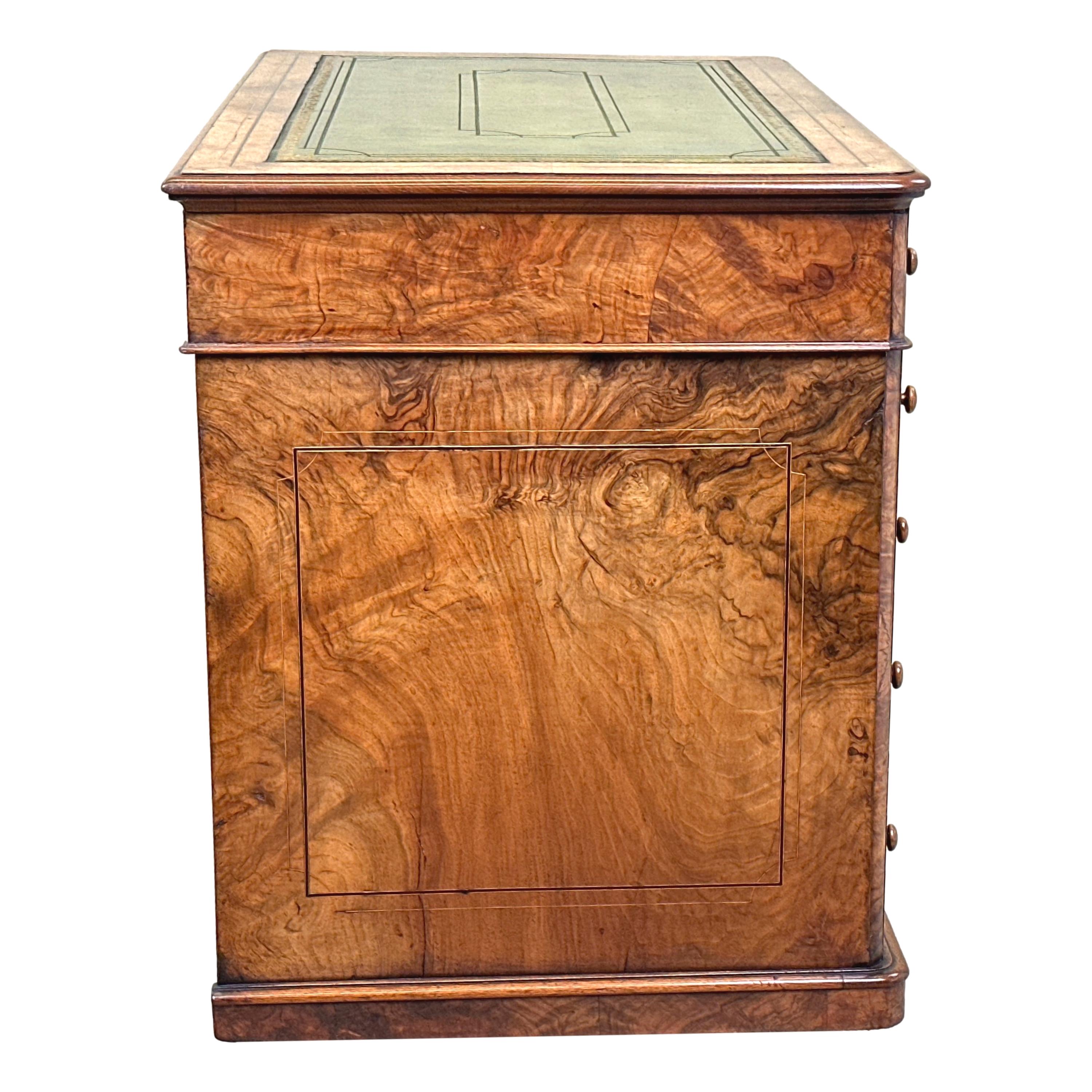Small 19th Century Burr Walnut Pedestal Desk 4