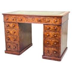 Antique Small 19th Century Burr Walnut Pedestal Desk