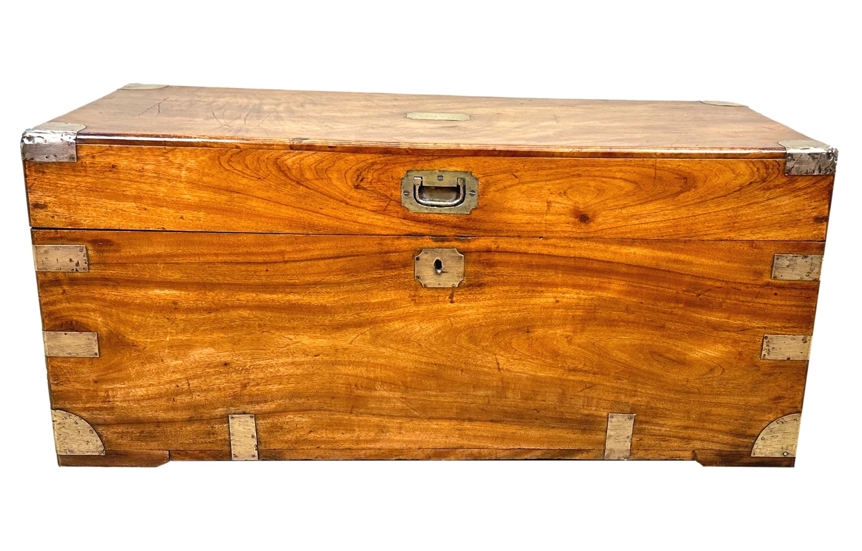Small 19th Century Camphor Wood Campaign Trunk For Sale 7