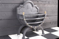 Small 19th Century Cast Iron Fire Basket, Elegant with Brass Decoration