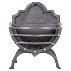 Small 19th Century Cast Iron Fire Basket, Elegant with Brass Decoration
