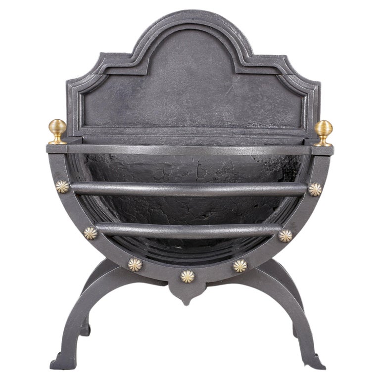 Small 19th Century Cast Iron Fire Basket, Elegant with Brass Decoration For  Sale at 1stDibs