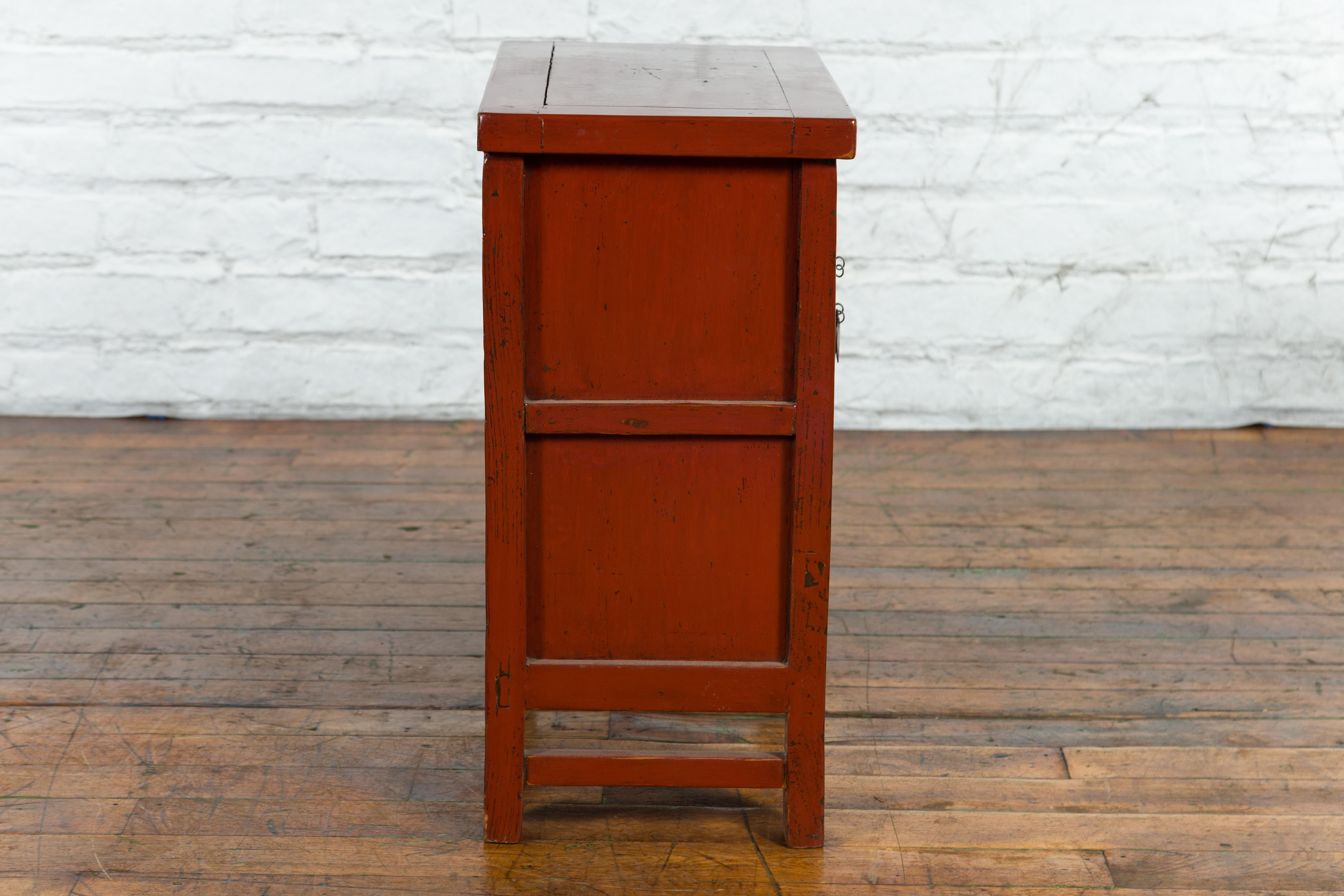 Small 19th Century Chinese Qing Dynasty Period Red Lacquer Side Cabinet 9