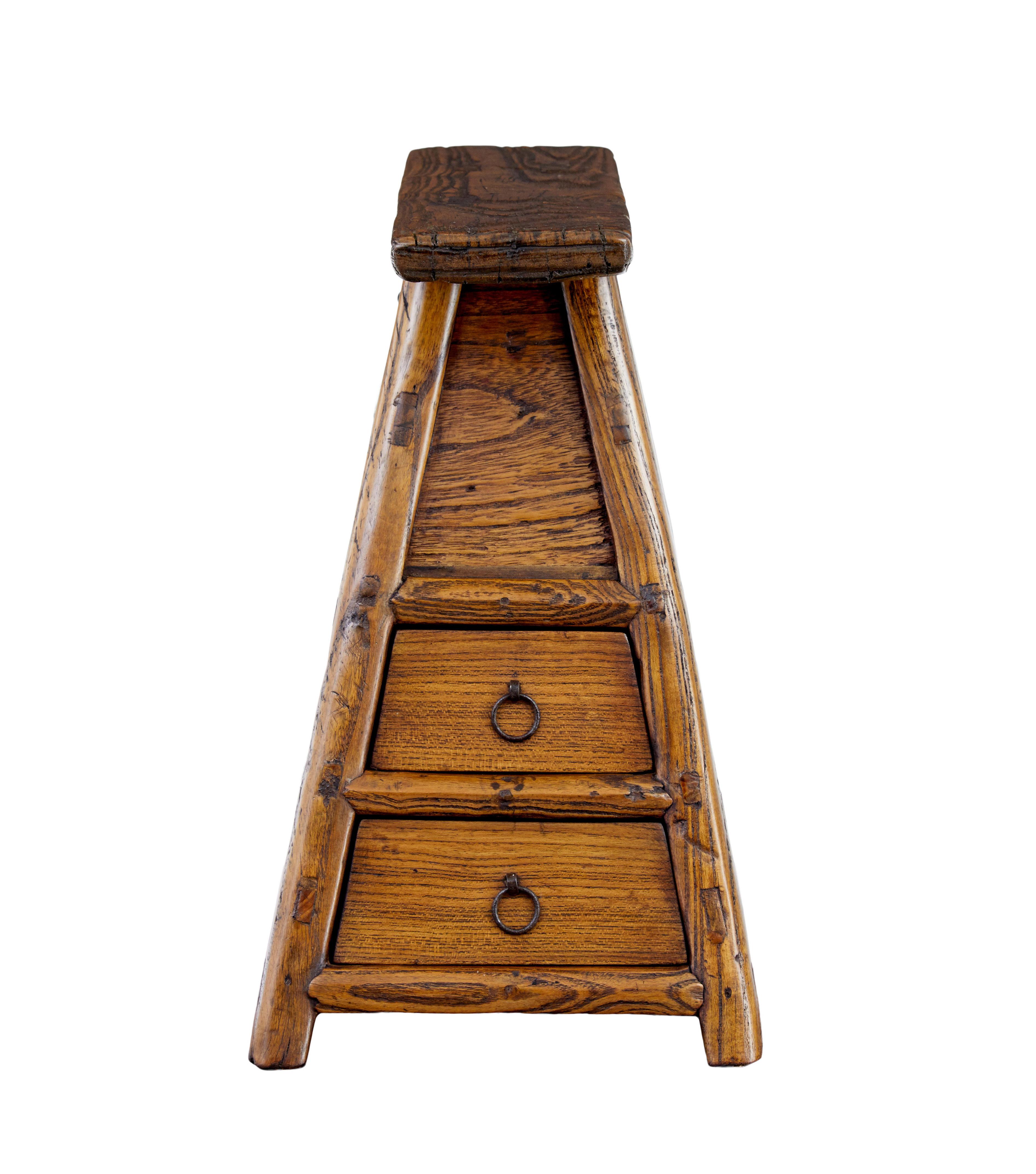 Chinese Small 19th century elm decorative table top chest For Sale