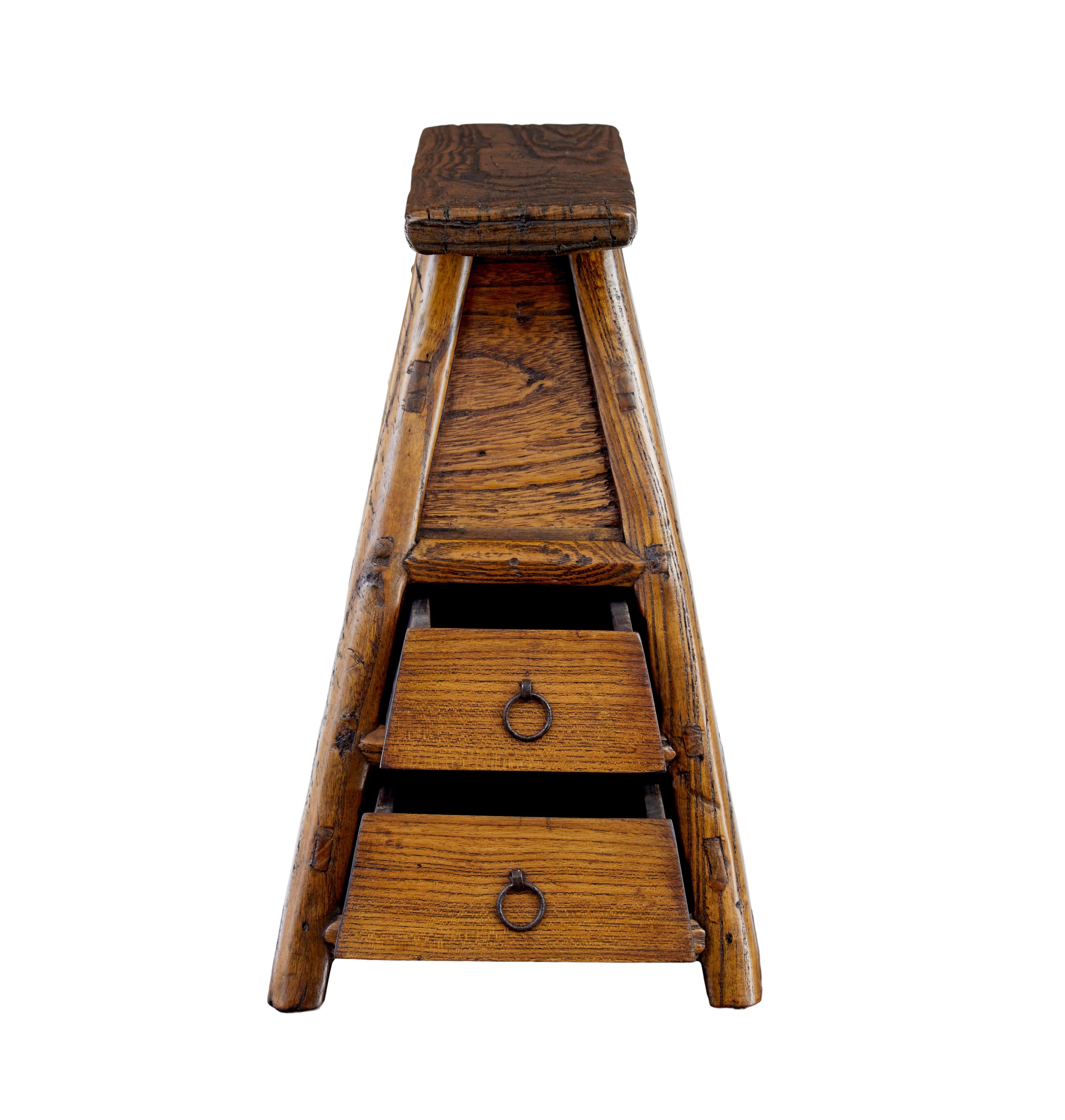 Hand-Carved Small 19th century elm decorative table top chest For Sale