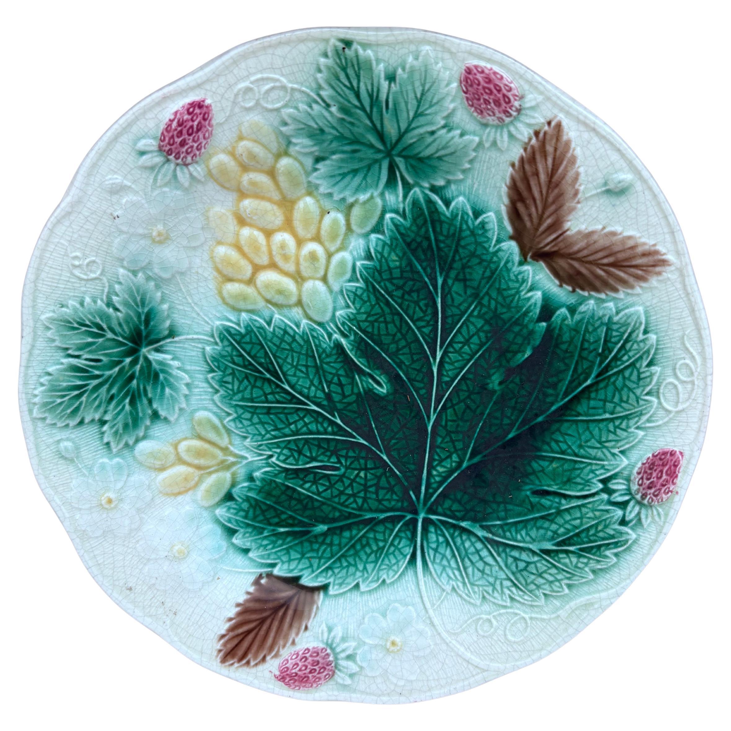 Small 19th Century English Majolica Grapes & Strawberries Plate