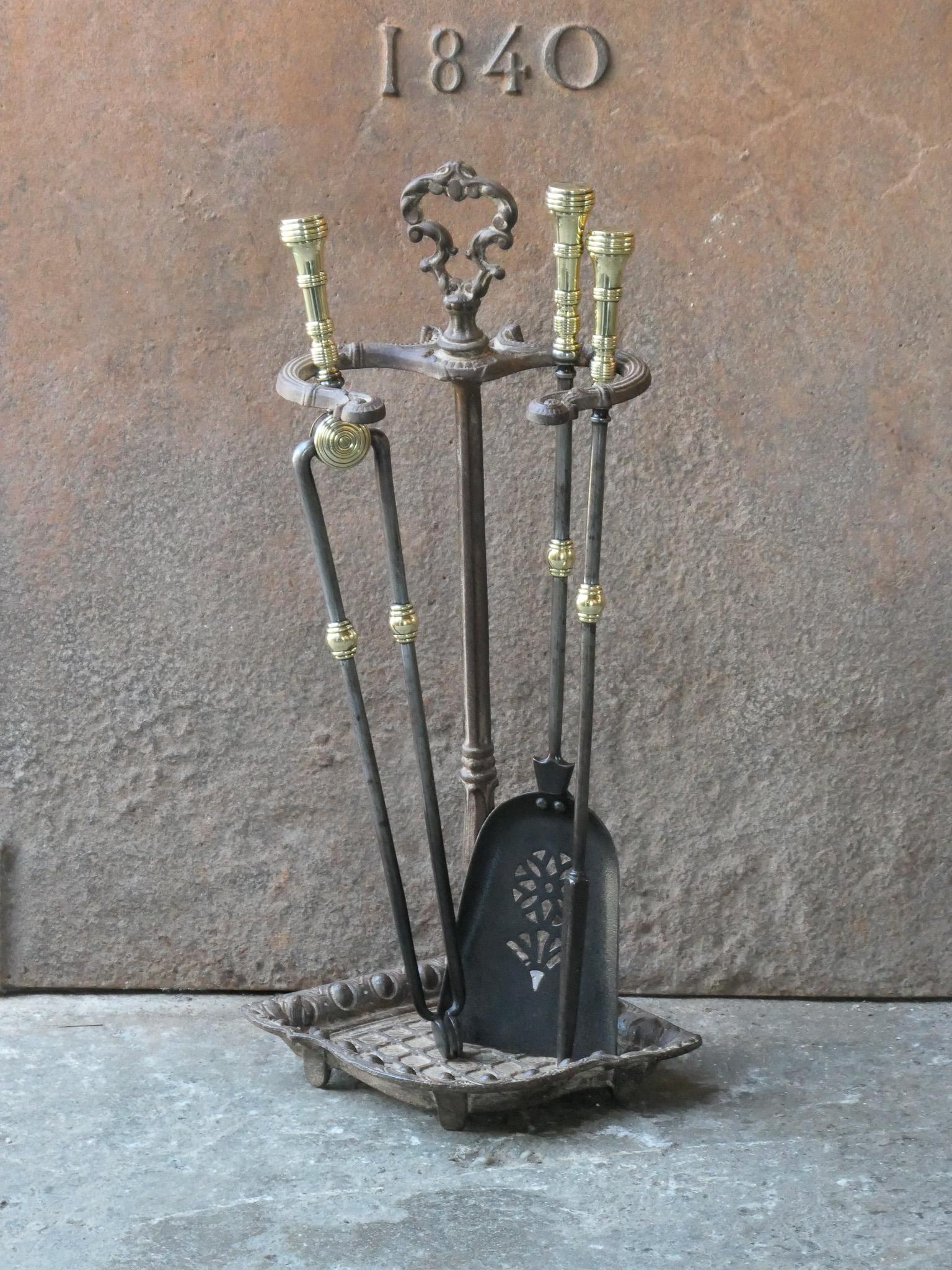 Forged Small 19th Century English Victorian Fireplace Tools or Companion Set