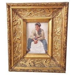 Antique Small 19th Century Framed Watercolor – Character from the Era