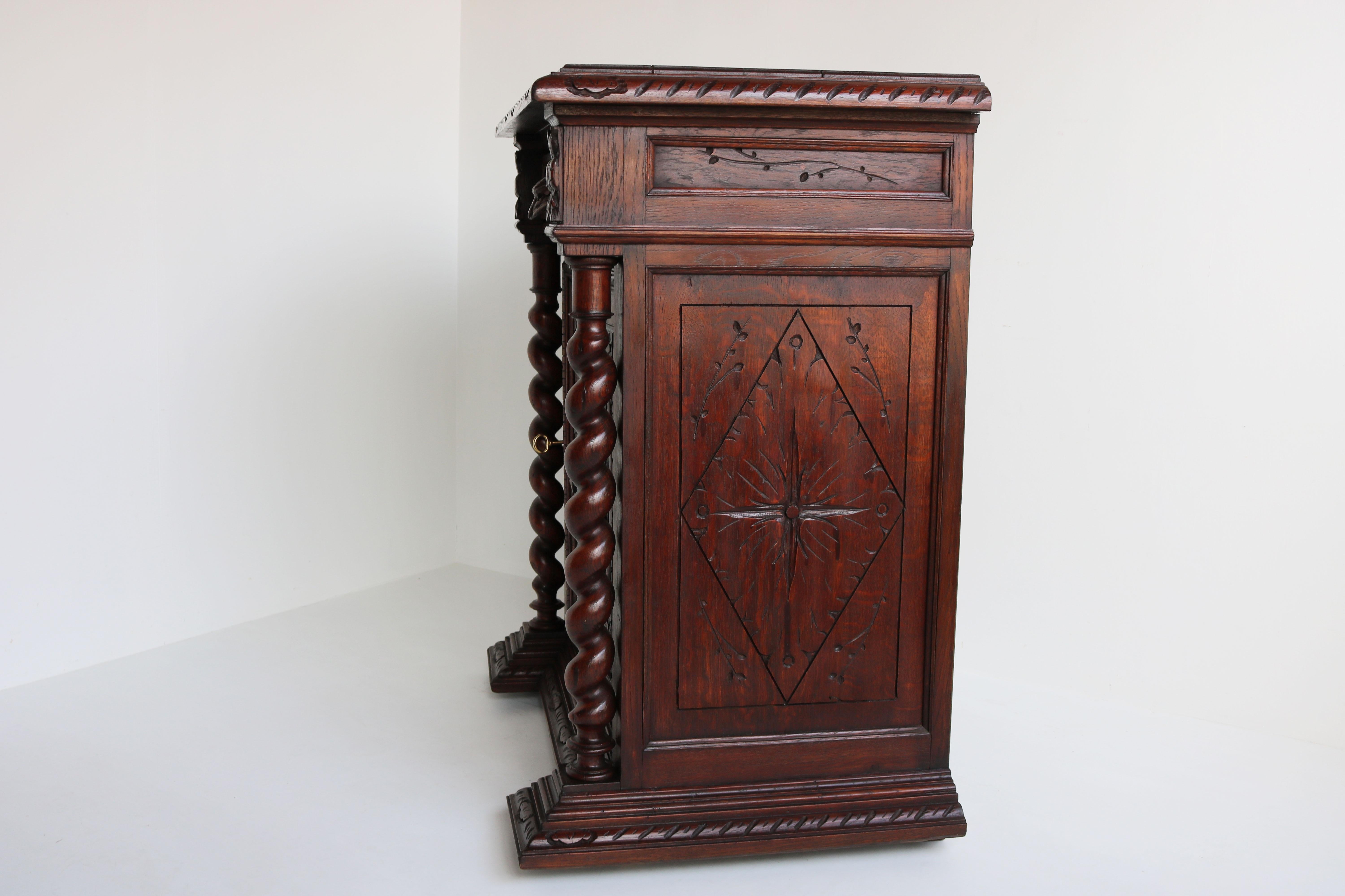 Small 19th Century French Carved Oak Hunt Cabinet Barley Twist Black Forest 11