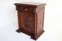 Small 19th Century French Carved Oak Hunt Cabinet Barley Twist Black Forest