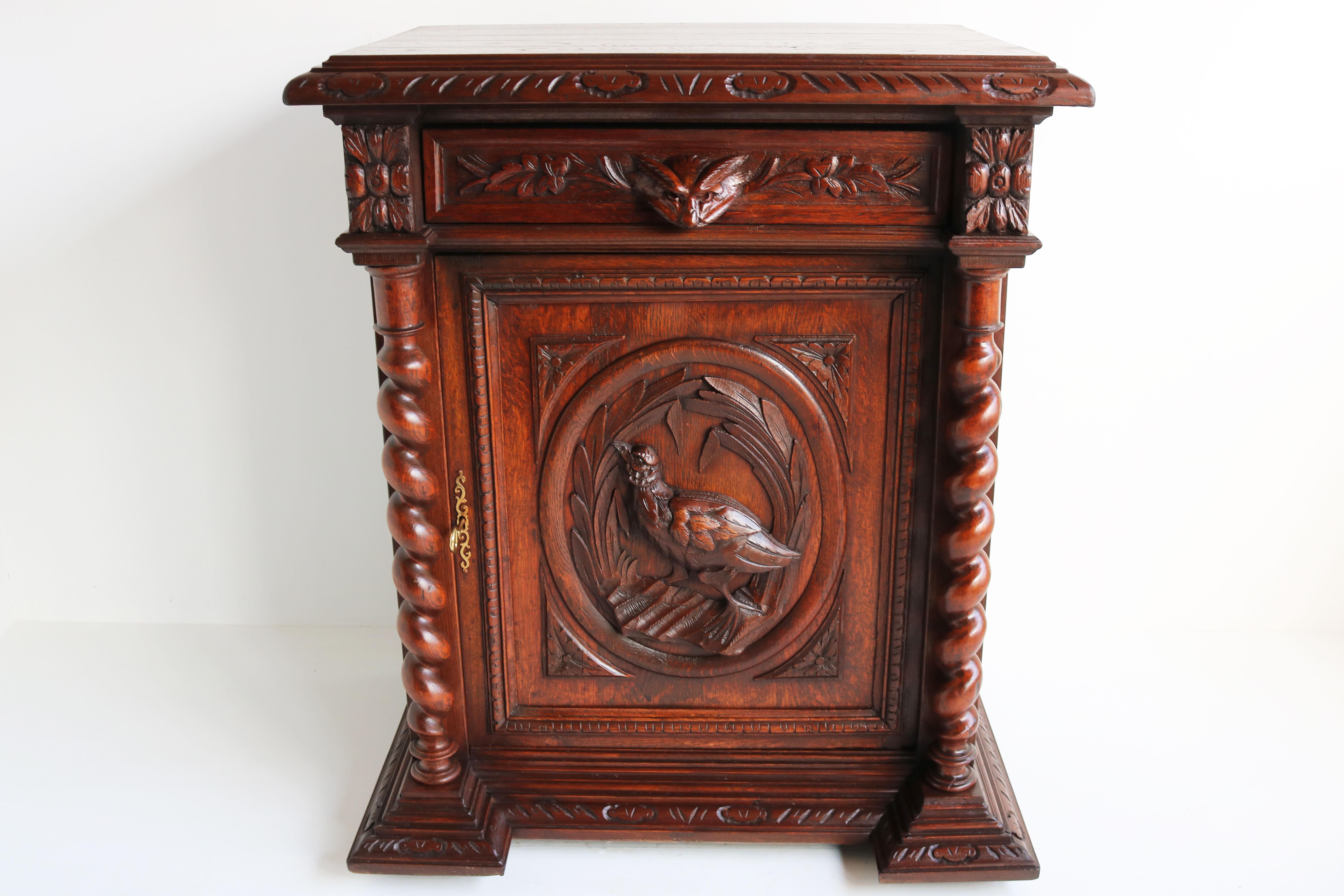 Small 19th Century French Carved Oak Hunt Cabinet Barley Twist Black Forest 2