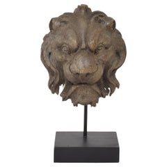 Small 19th Century French Carved Oak Lion Head