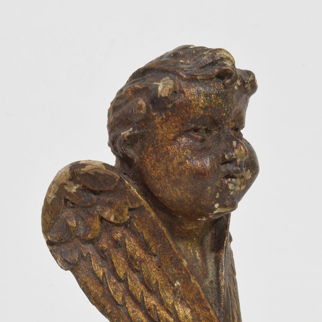 Small 19th Century French Carved Wood Winged Angel Head For Sale at 1stDibs