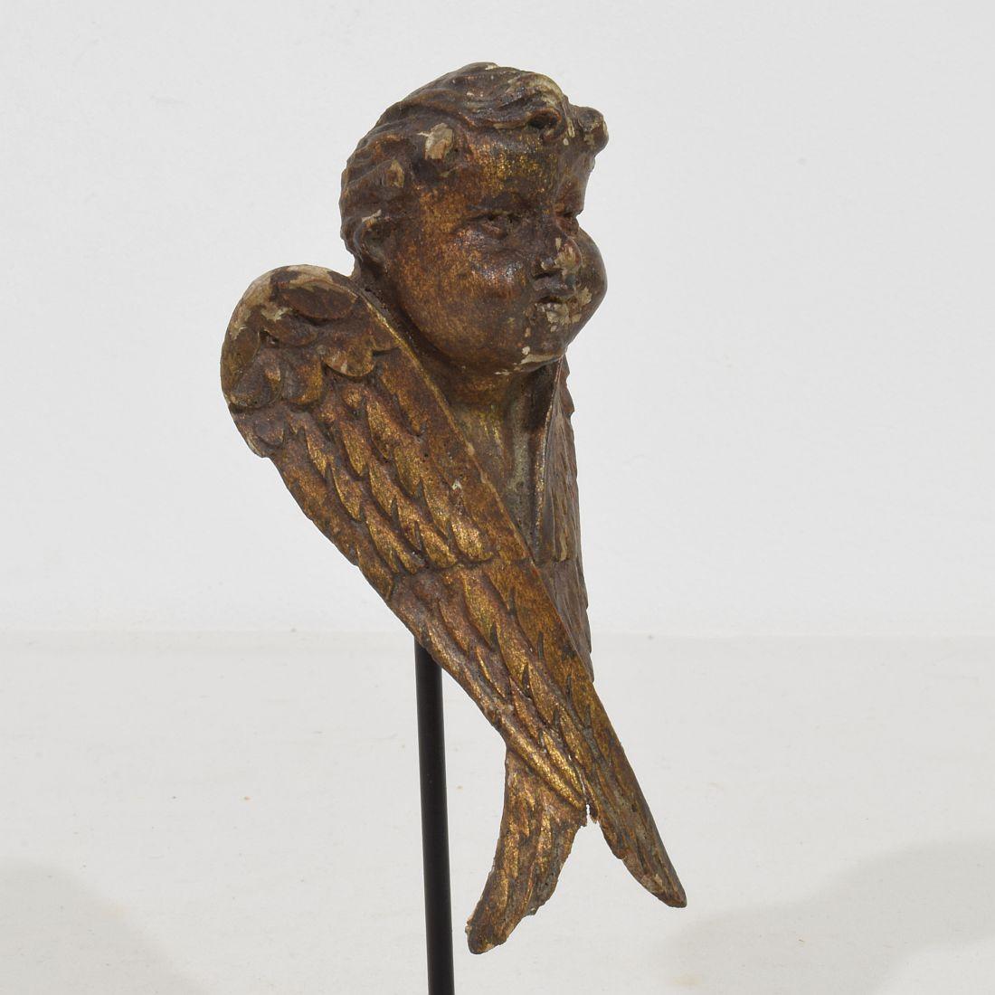 Small 19th Century French Carved Wood Winged Angel Head For Sale at 1stDibs