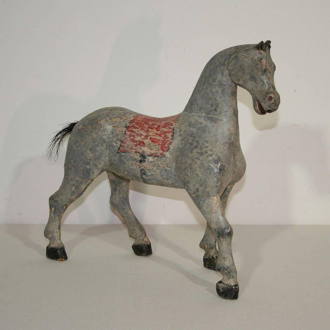 Small 19th Century French Folk Art Wooden Horse In Good Condition In Buisson, FR