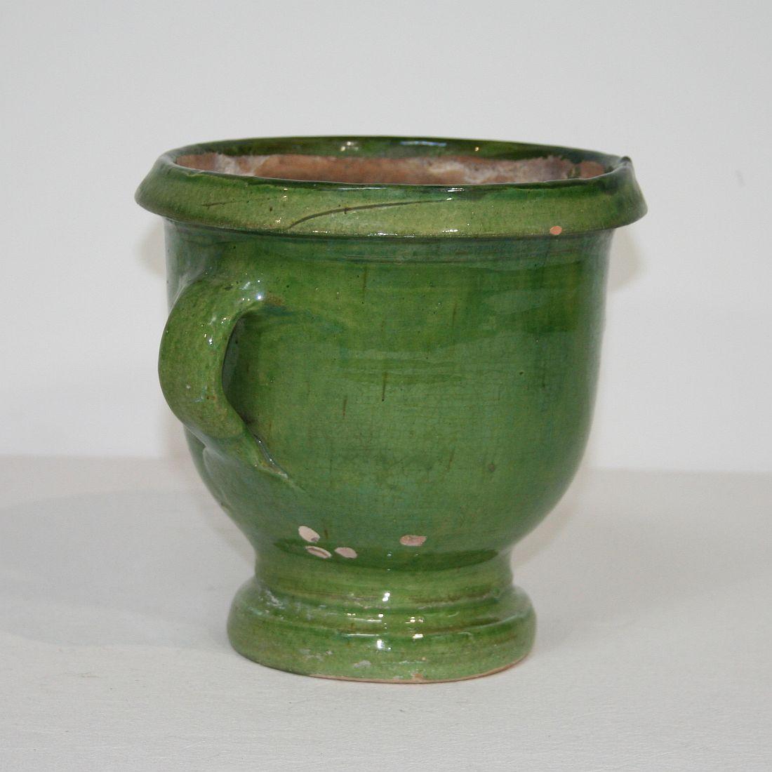 French Provincial Small 19th Century French Green Glazed Earthenware Castelnaudary Planter