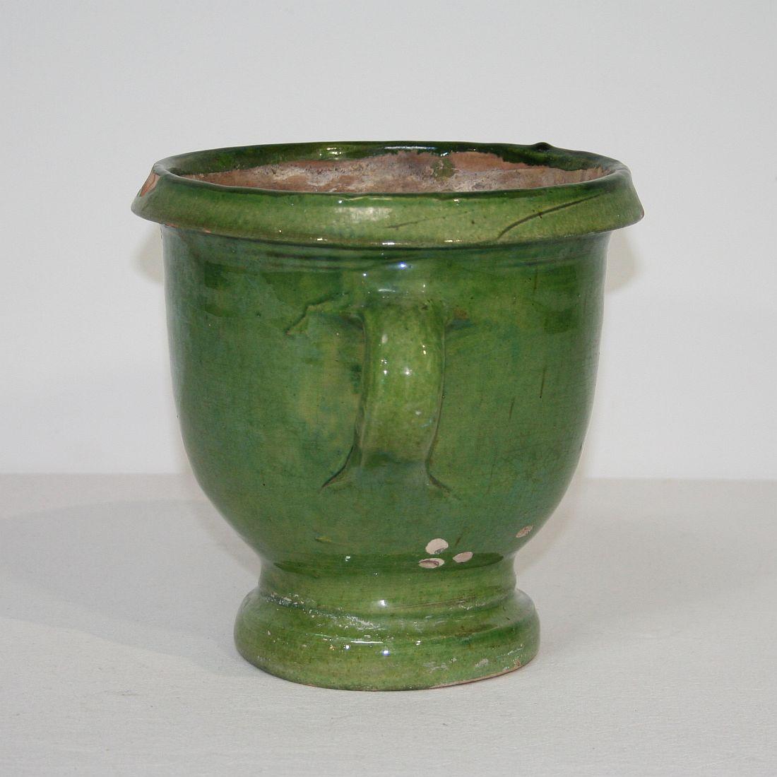 Small 19th Century French Green Glazed Earthenware Castelnaudary Planter In Good Condition In Buisson, FR