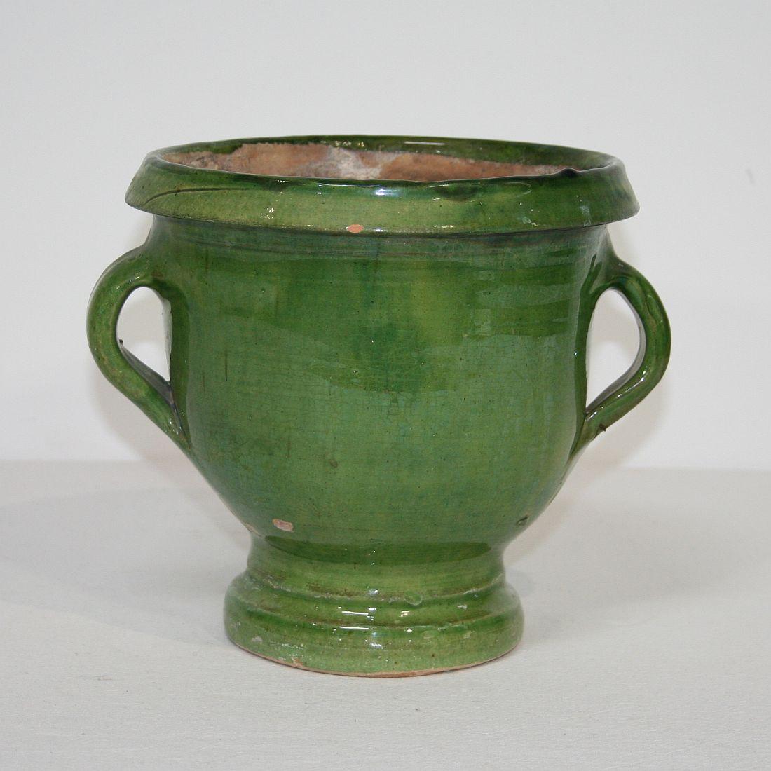 Small 19th Century French Green Glazed Earthenware Castelnaudary Planter 1