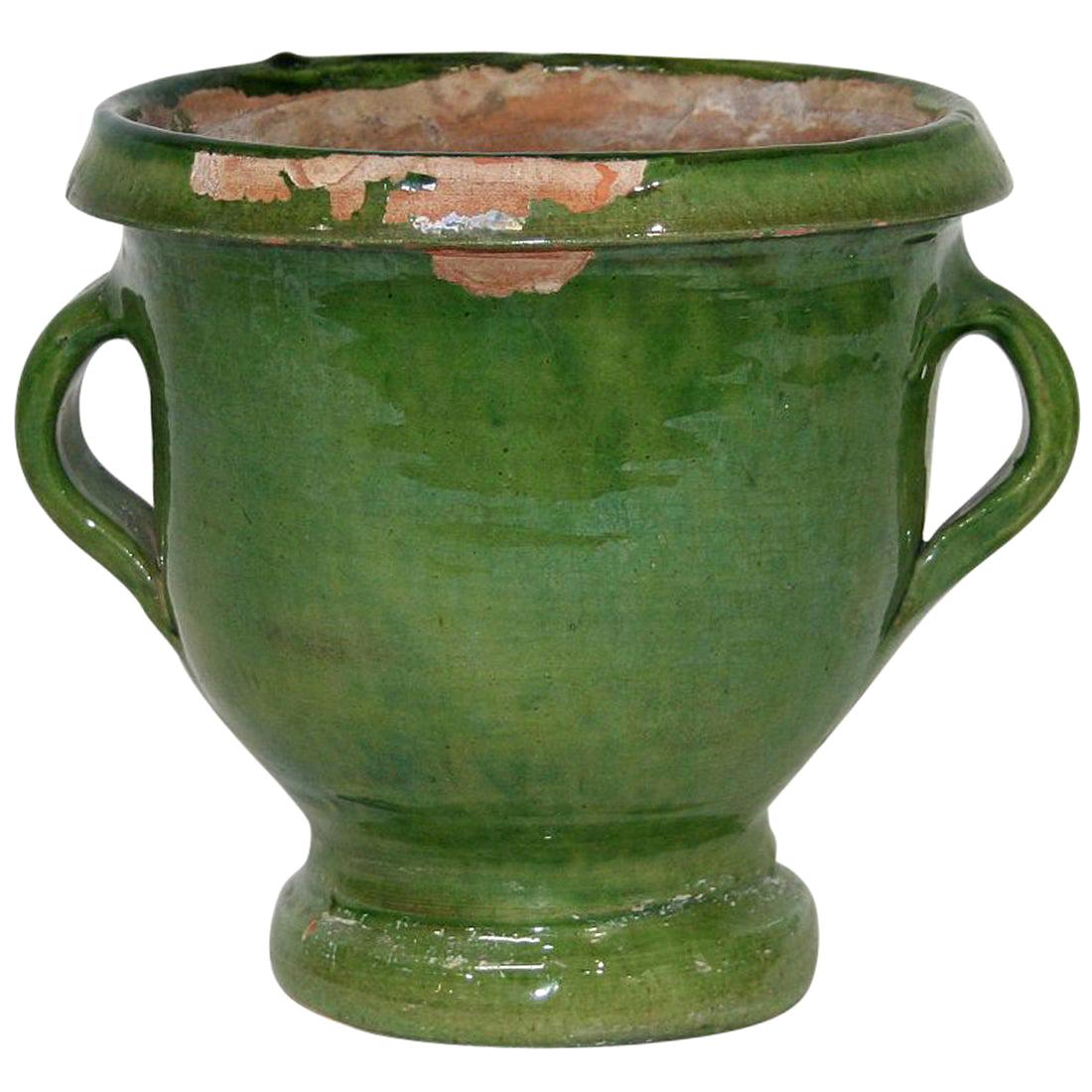 Small 19th Century French Green Glazed Earthenware Castelnaudary Planter