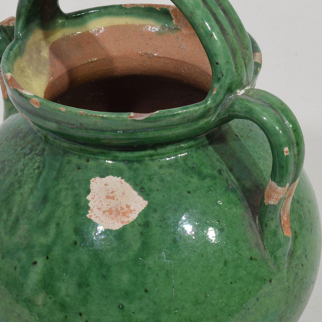 Small 19th Century French Green Glazed Terracotta Jug or Water Cruche For Sale 3