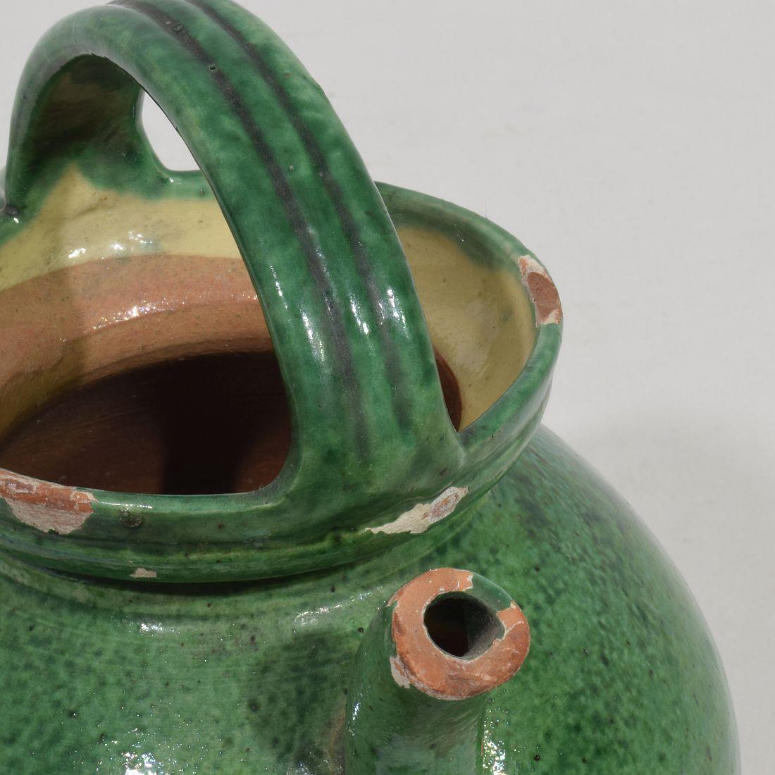 Small 19th Century French Green Glazed Terracotta Jug or Water Cruche For Sale 4