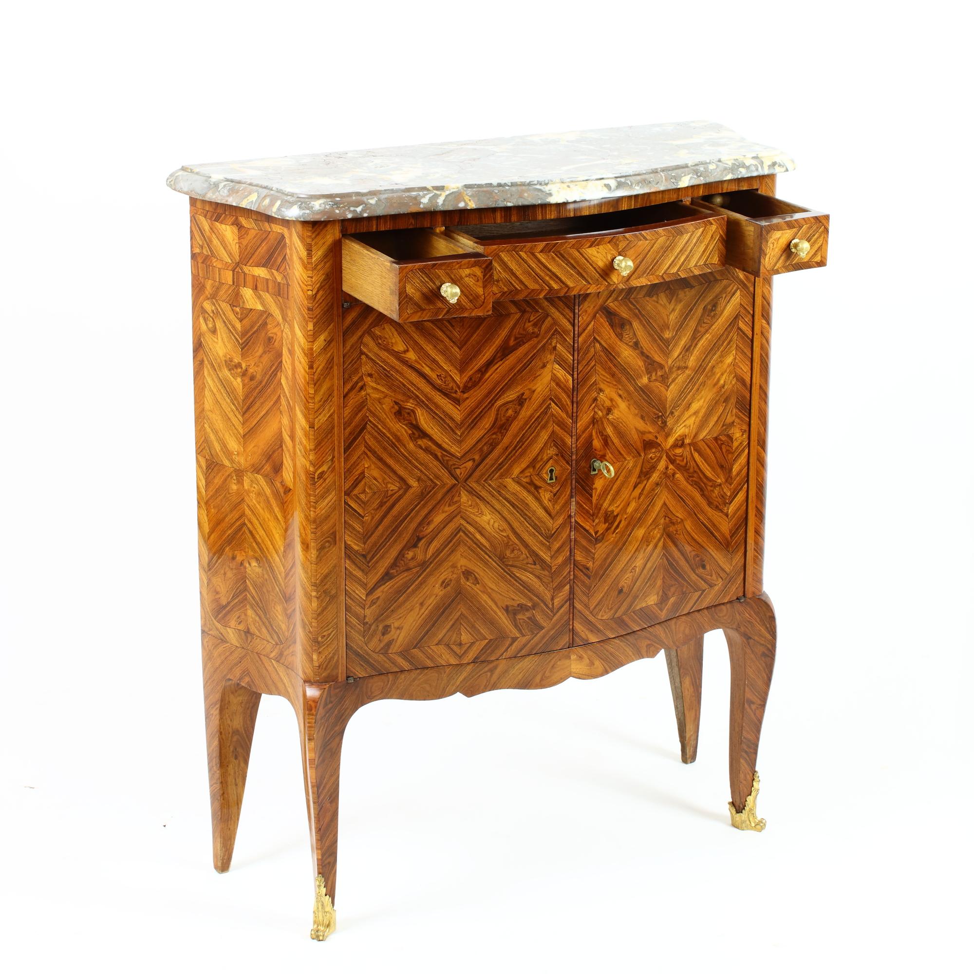 Small 19th Century French Marquetry NAP III Louis XV Cabinet or Meuble D’appui 1